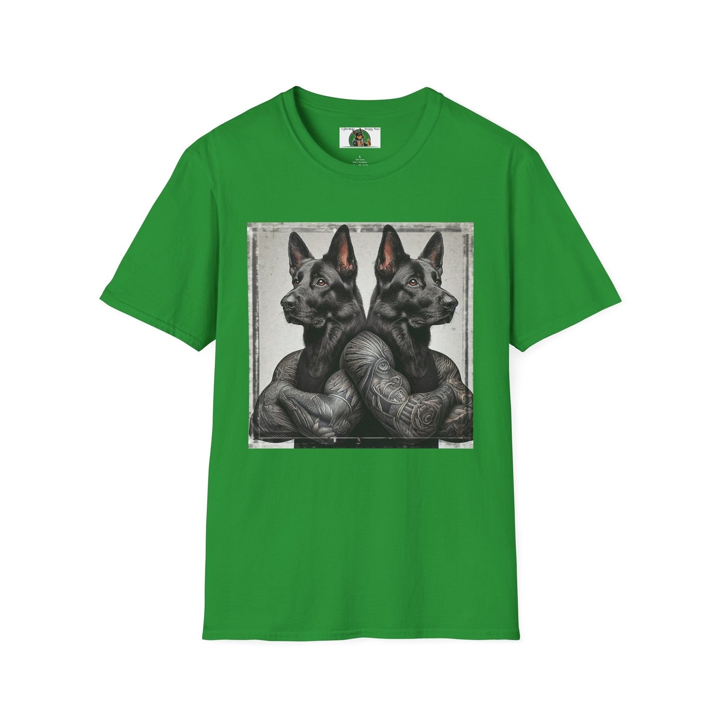Muscle Twins Black German Shepherds Unisex Softstyle T-Shirt T-Shirt Printify S Irish Green