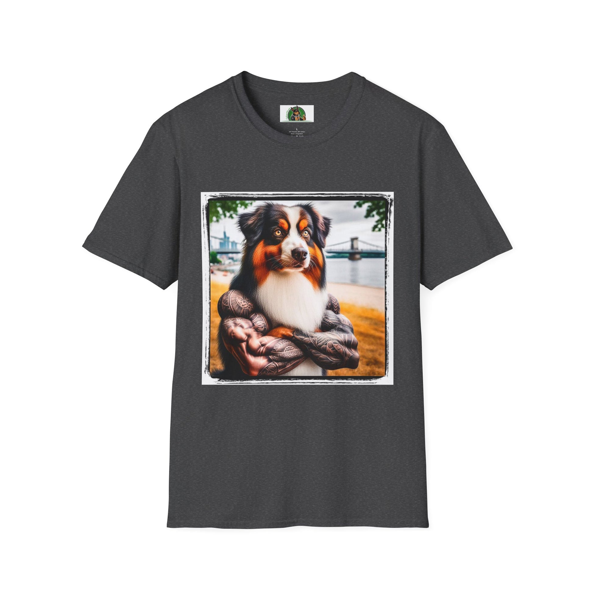 Australian Shepherd Tattooed And Buff T-Shirt Printify XS Dark Heather
