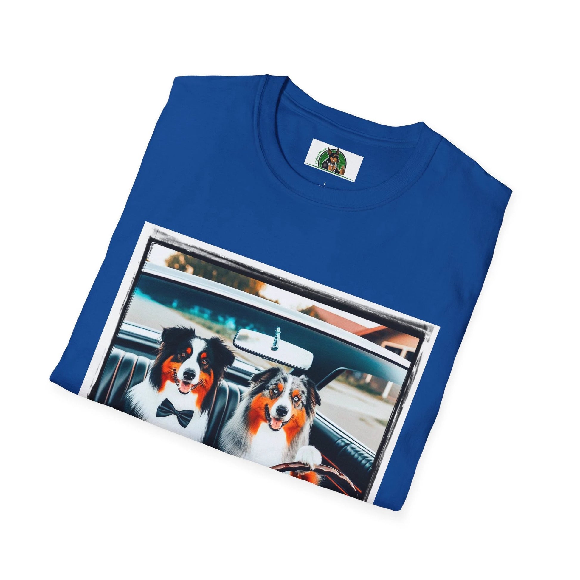 Australian Shepherd Couple Sunday Driving Tee For Dog Lovers Graphic Tee Great Gift Idea T-Shirt Printify