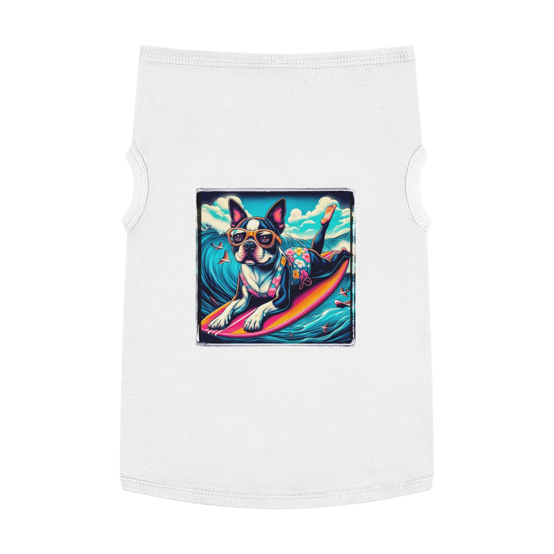 Pet Tank Top Boston Terrier Girl Dog Surfing Pets Printify   