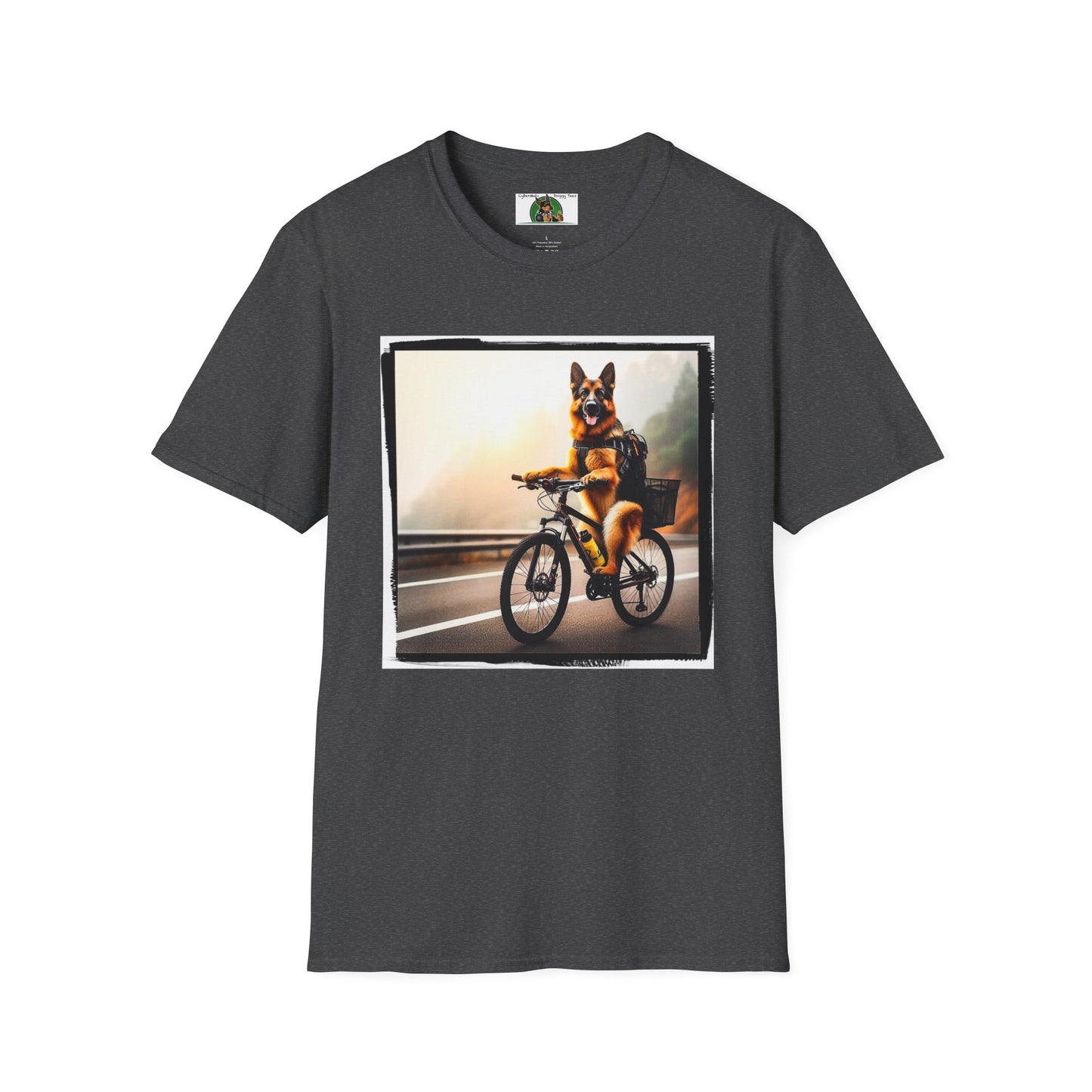 Road Bike German Shepherd Unisex Softstyle T-Shirt T-Shirt Printify S Dark Heather