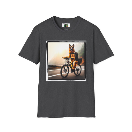 Road Bike German Shepherd Unisex Softstyle T-Shirt T-Shirt Printify S Dark Heather