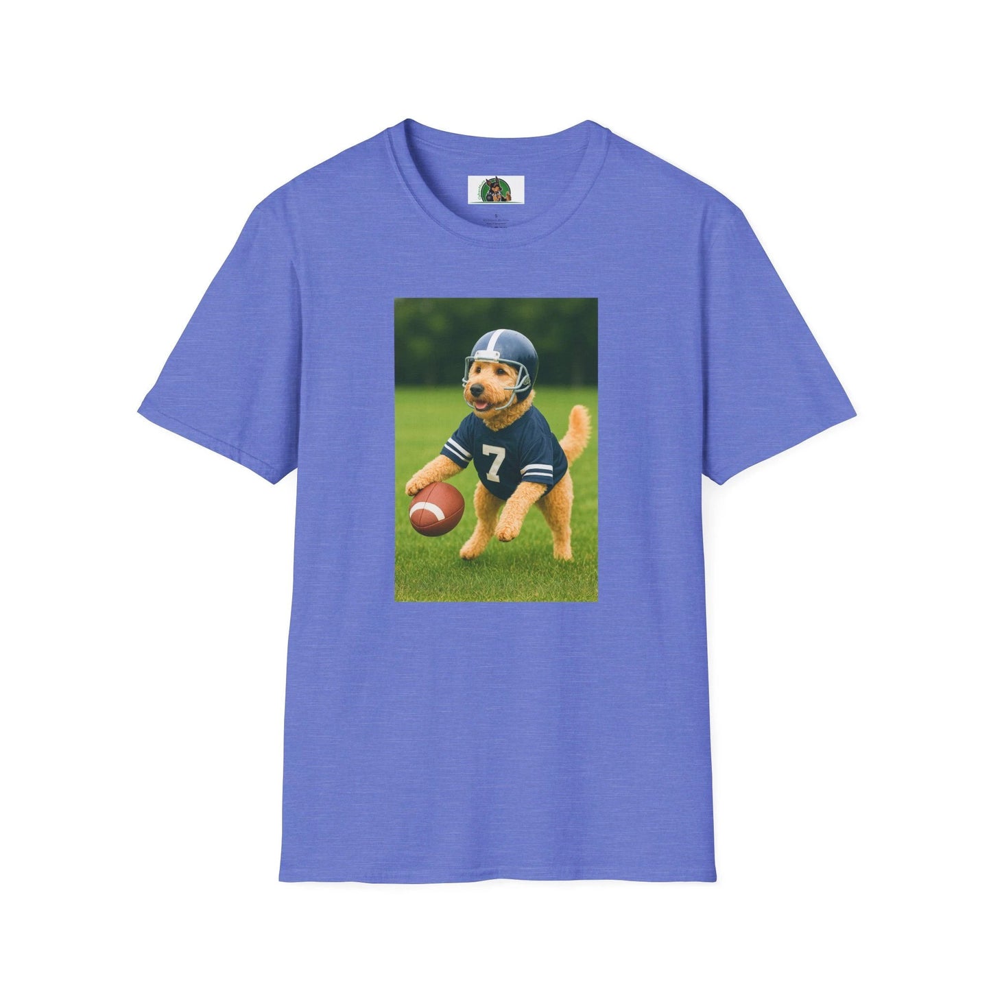 Golden Doodle Playing Football T-Shirt — Sports Dog Lover Tee T-Shirt Printify Heather Royal S