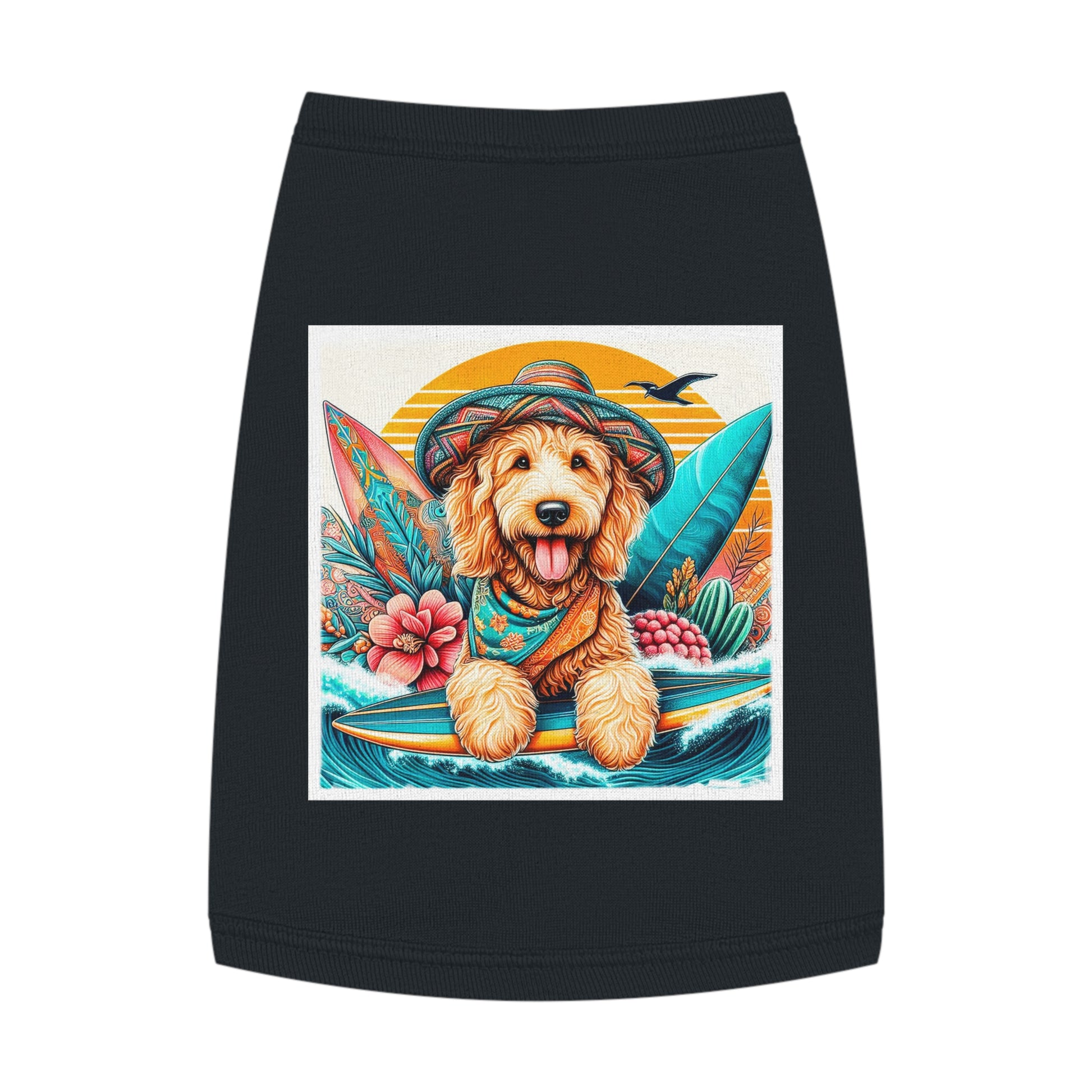 Pet Tank Golden Doodle pretty with flowers shirt Pets Printify M Black