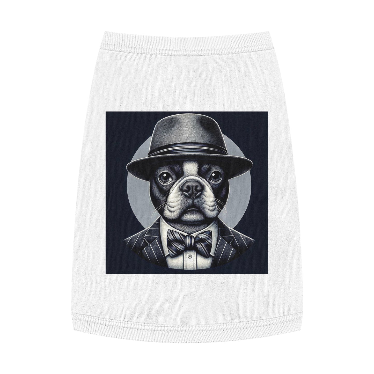 Pet Tank Top Boston Terrier Wearing Gray Suit And Hat Pets Printify   