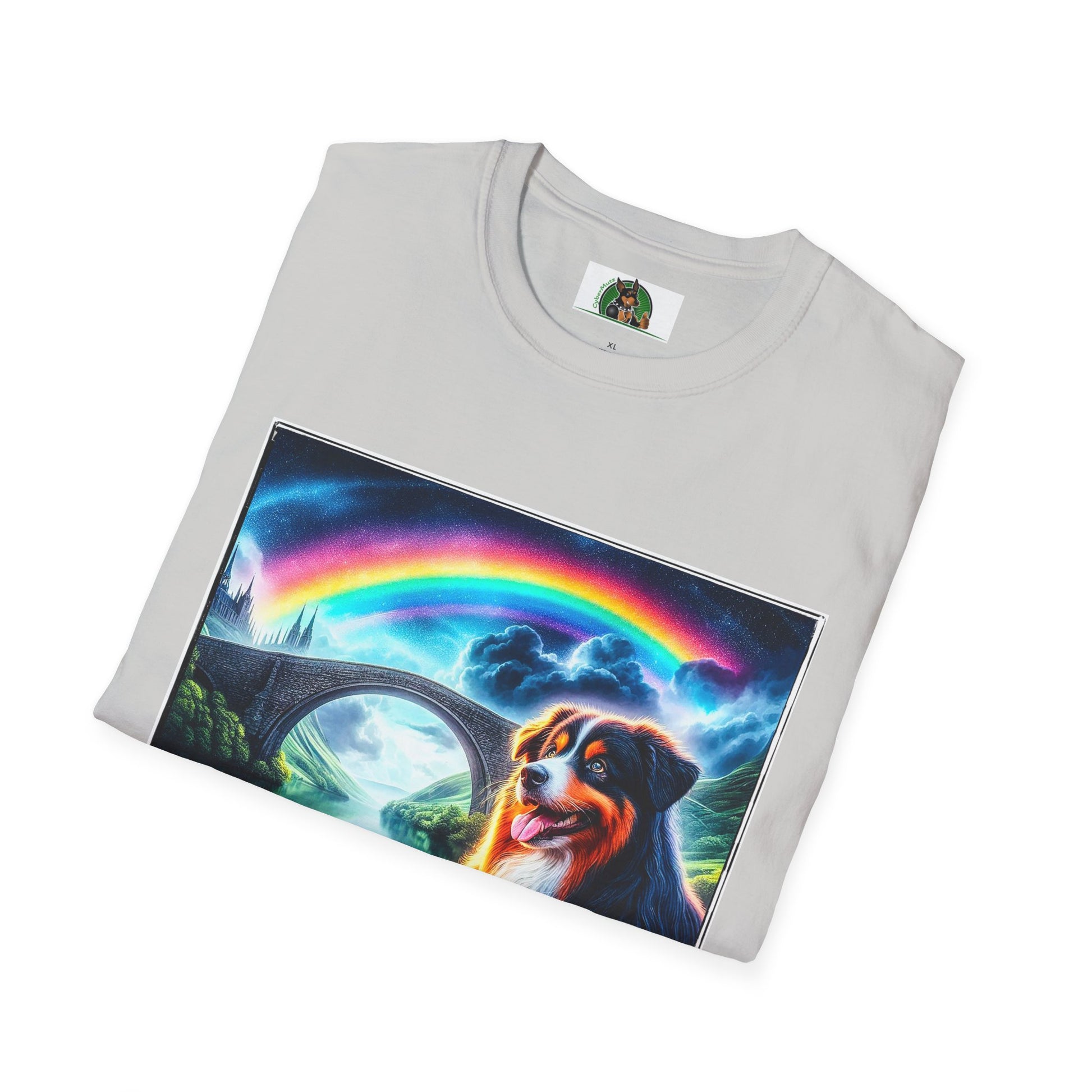 Australian Shepherd Rainbow Bridge And Lake T-Shirt Printify   