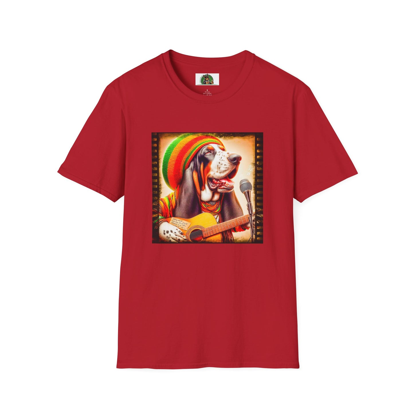 Basset Hound Playing Guitar Singing T-Shirt Printify S Cherry Red
