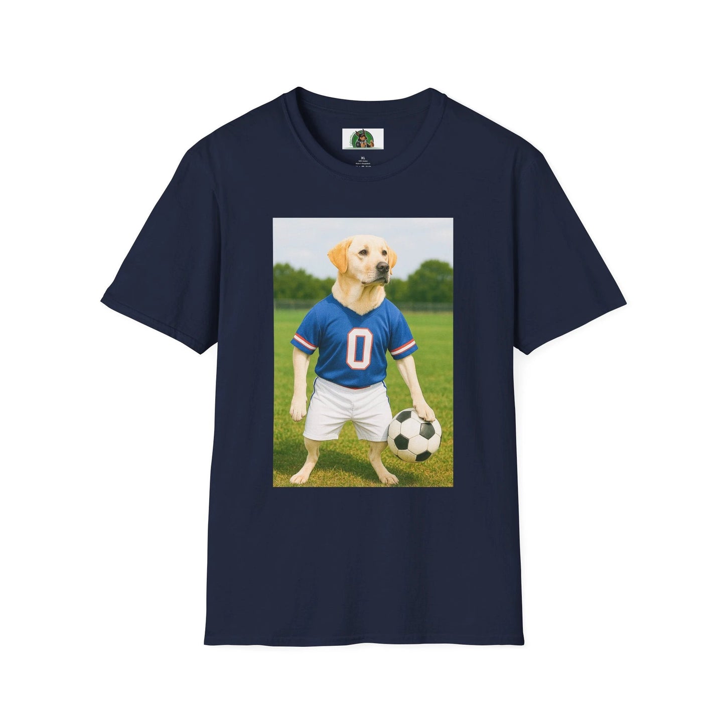 Labrador Retriever Soccer T-Shirt — Dog Lover Sports Tee T-Shirt Printify Navy S