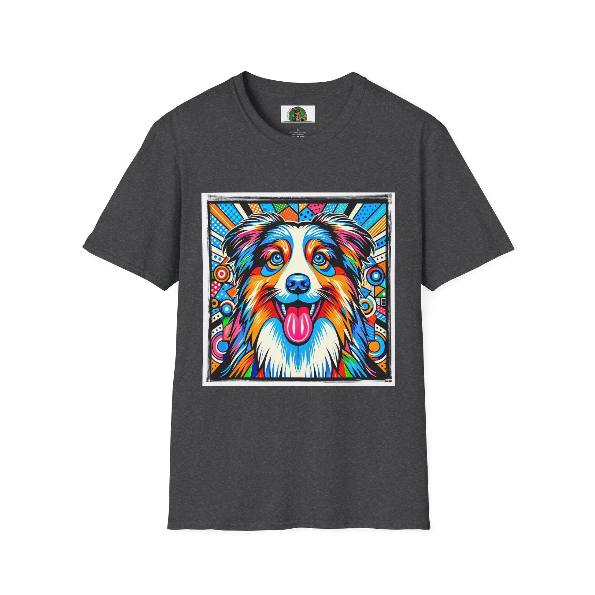 Australian Shepherd Bright Pop Art T Shirt Vibrant Canine Graphic Tee for Dog Lovers T-Shirt Printify XS Dark Heather
