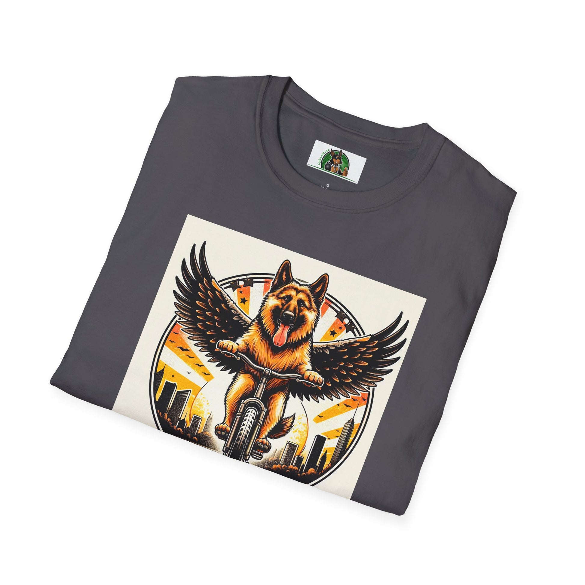 German Shepherd Angel bike riding T-Shirt Printify