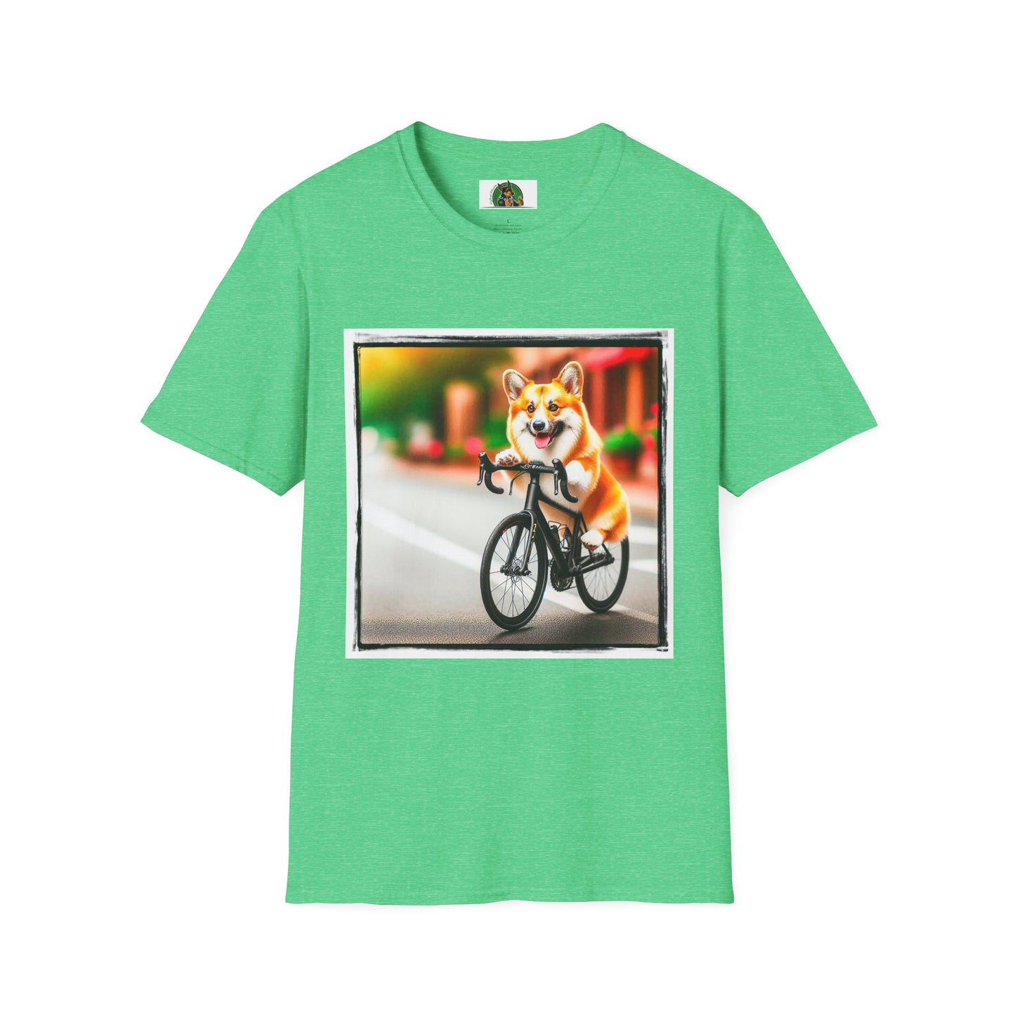 Pembroke Welsh Corgi bicycle shirt T-Shirt Printify S Heather Irish Green