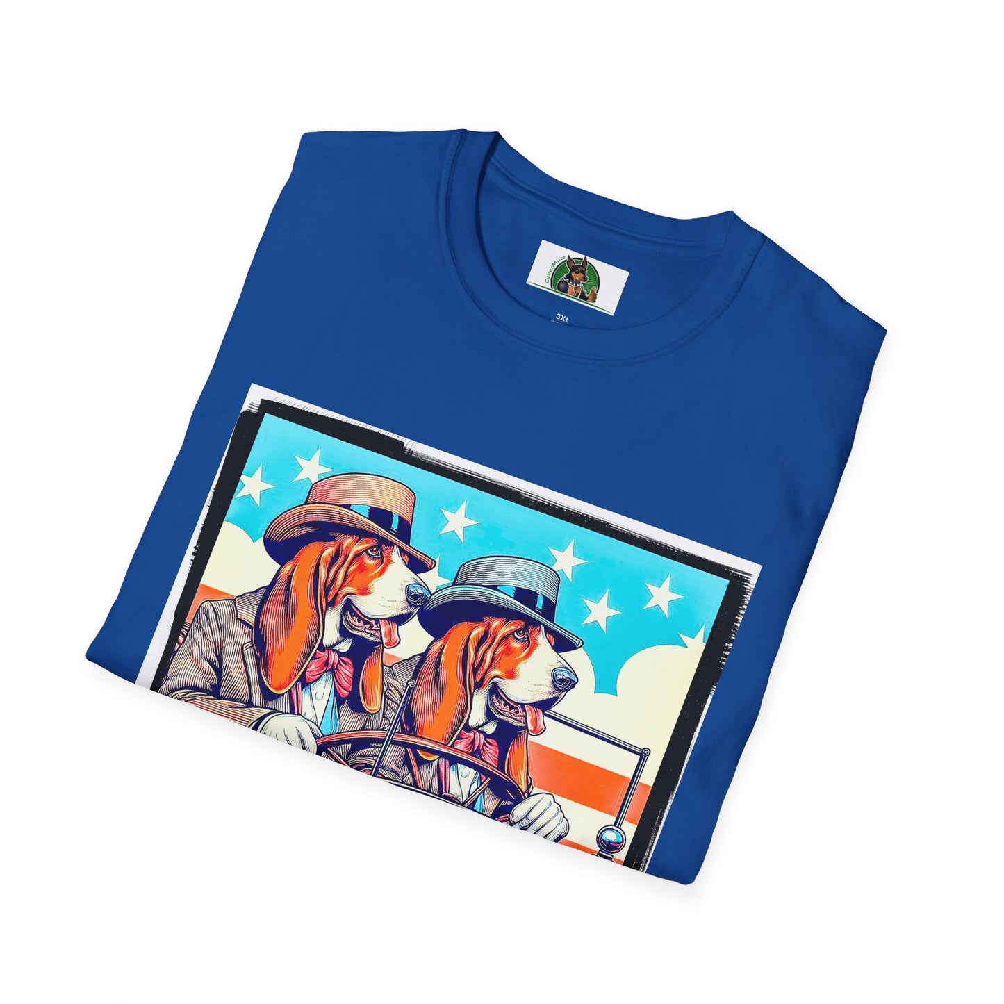 Wacky Basset Hounds In Old Car Driving T-Shirt Printify