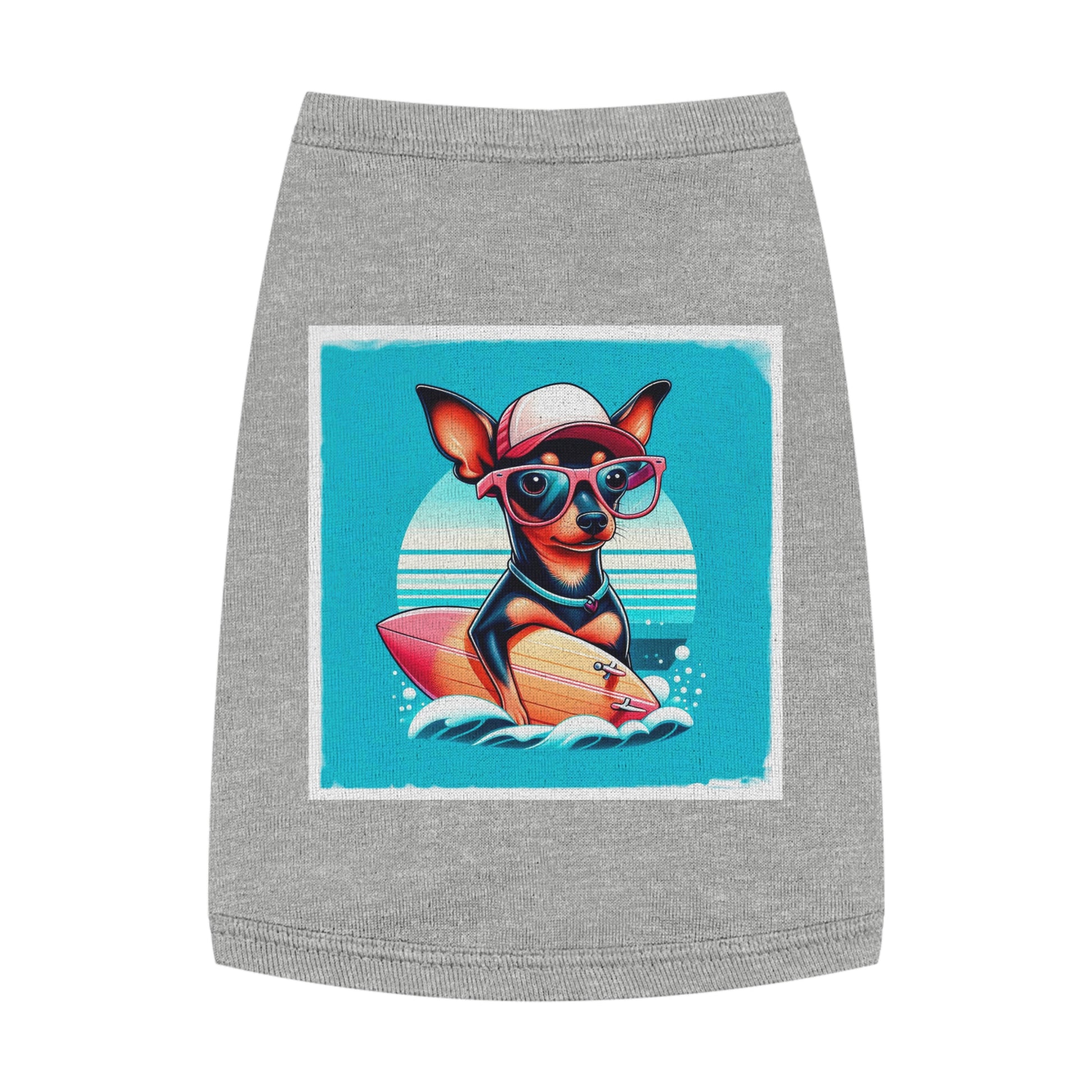 Min Pin Tank Tops surfing puppy Pets Printify M Heather
