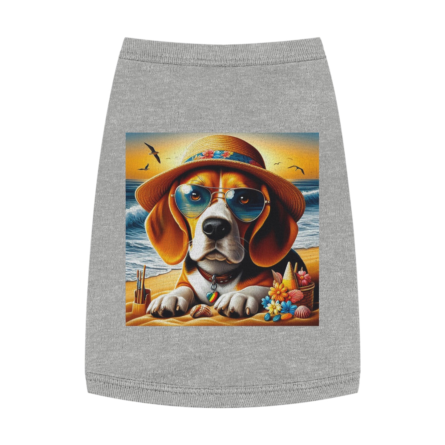 Pet Tank Top Beagle At Beach In Hat Pets Printify M Heather 