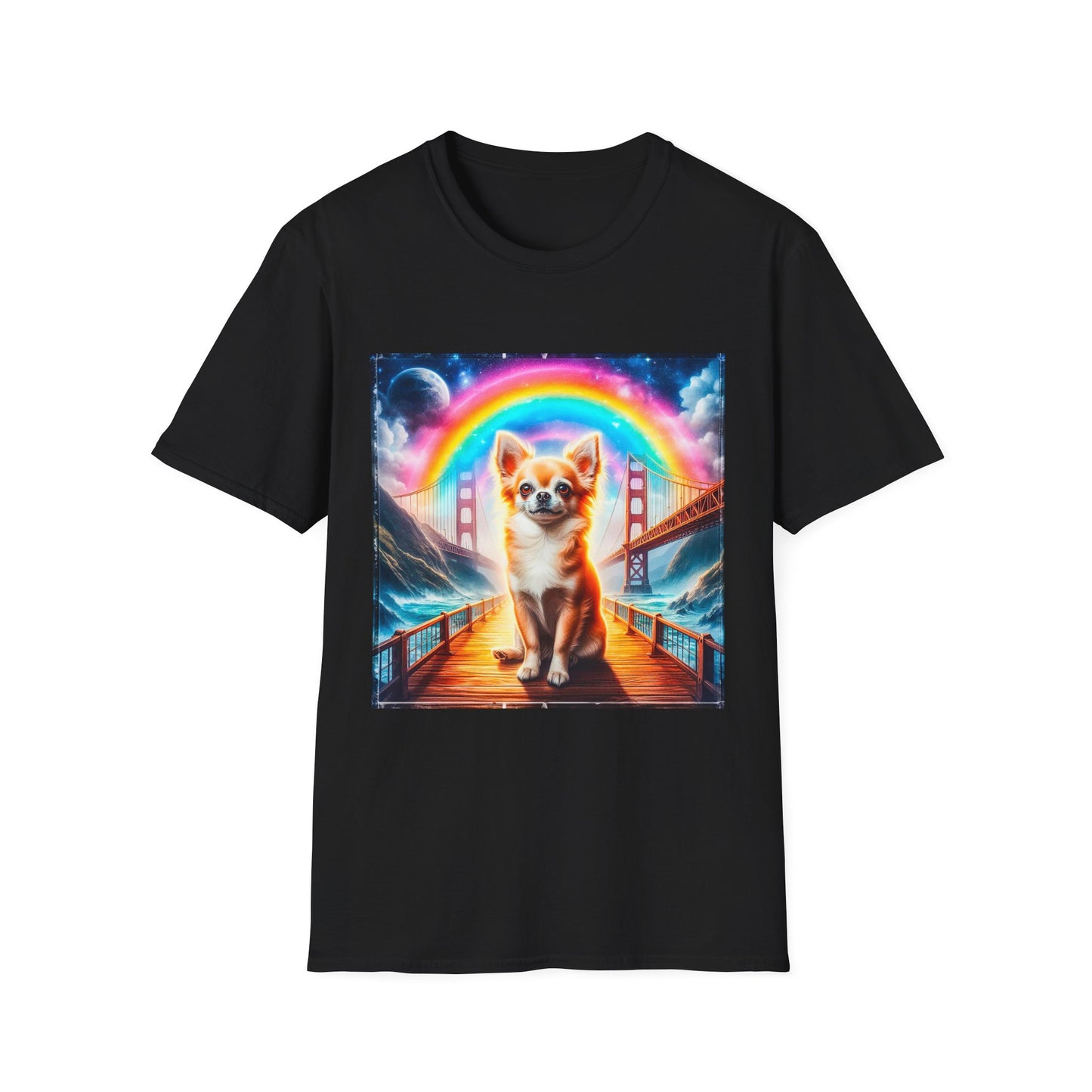 Chihuahua rainbow bridge t shirt T-Shirt Printify XS Black