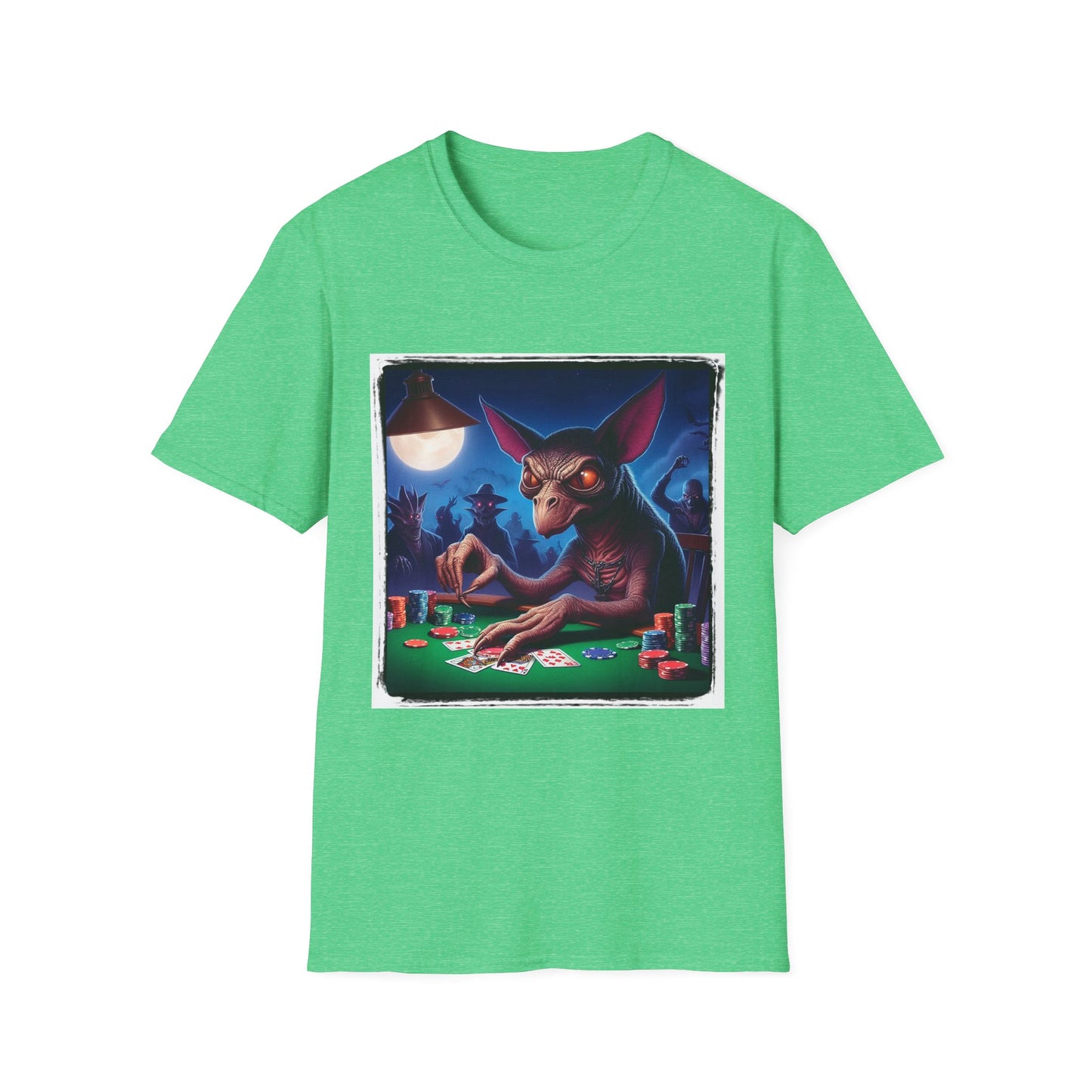 Chupacabra card playing t shirt T-Shirt Printify S Heather Irish Green