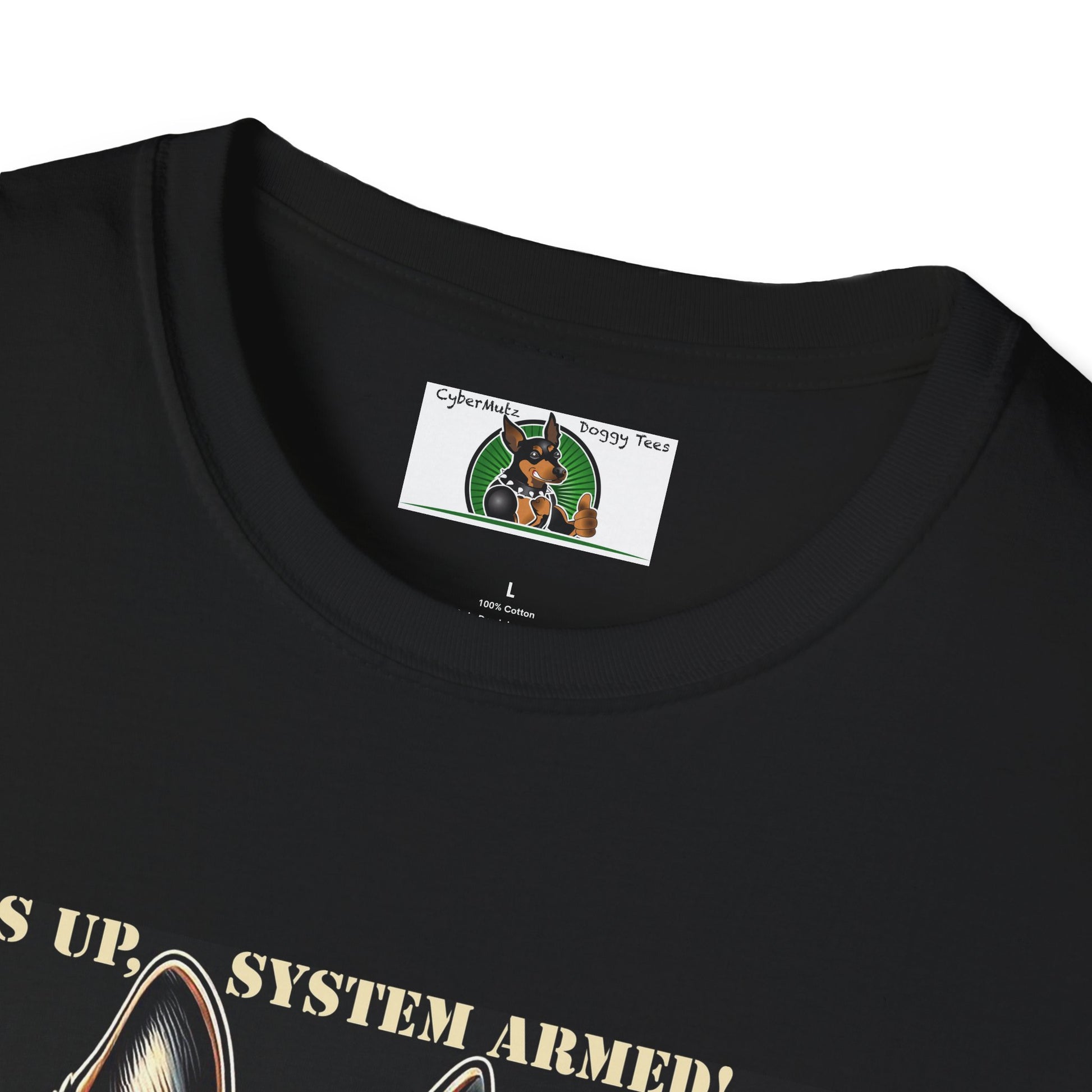 Mis·cel·la·ne·ous German Shepherd "Ears Up, System Armed" T-Shirt Printify   