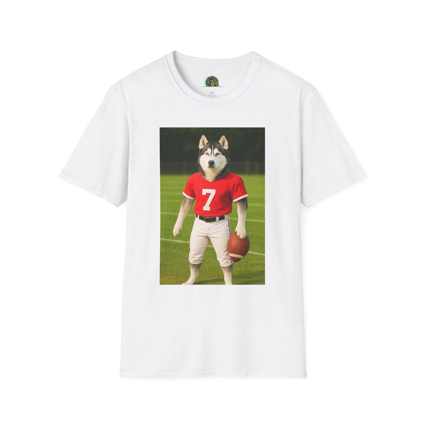 Husky Football T-Shirt — Sports Dog Tee T-Shirt Printify White S