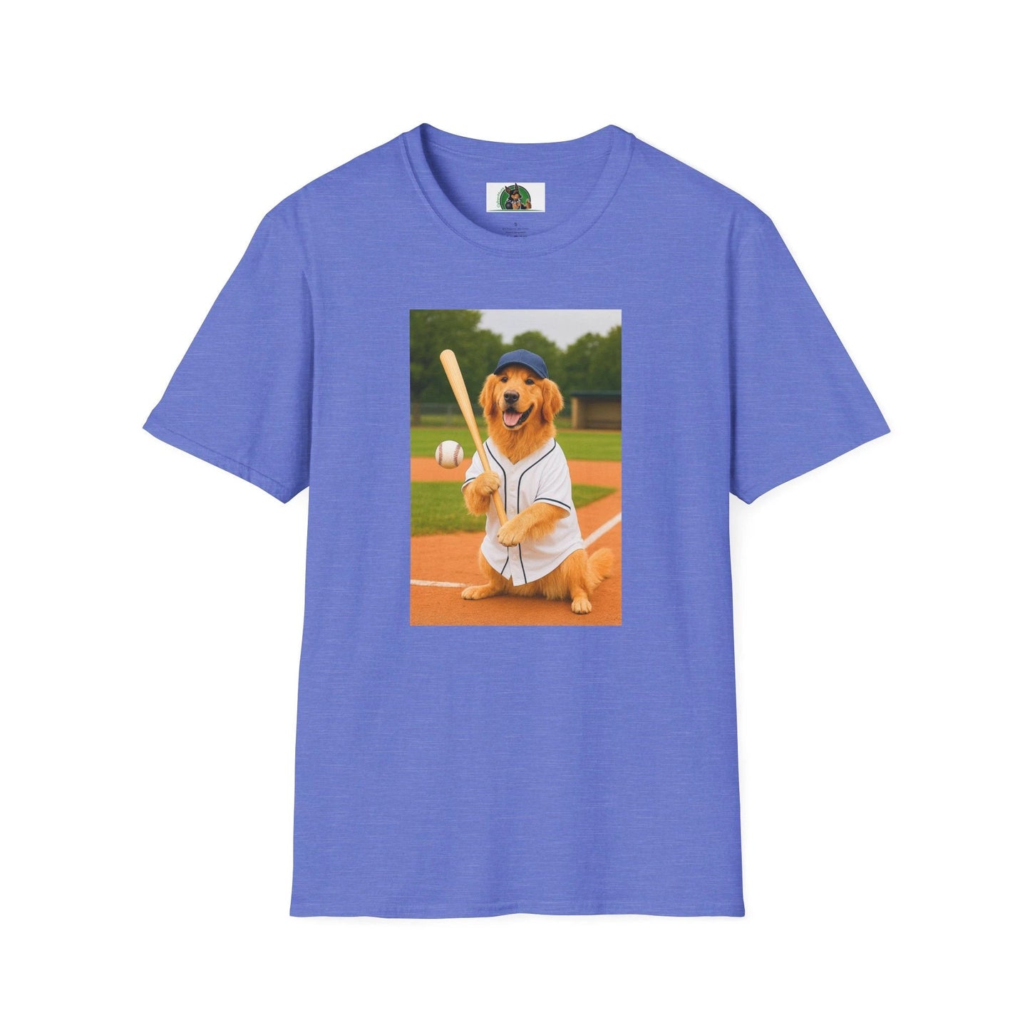 Golden Retriever Baseball T-Shirt — Sports Dog Playing Baseball Shirt T-Shirt Printify Heather Royal S