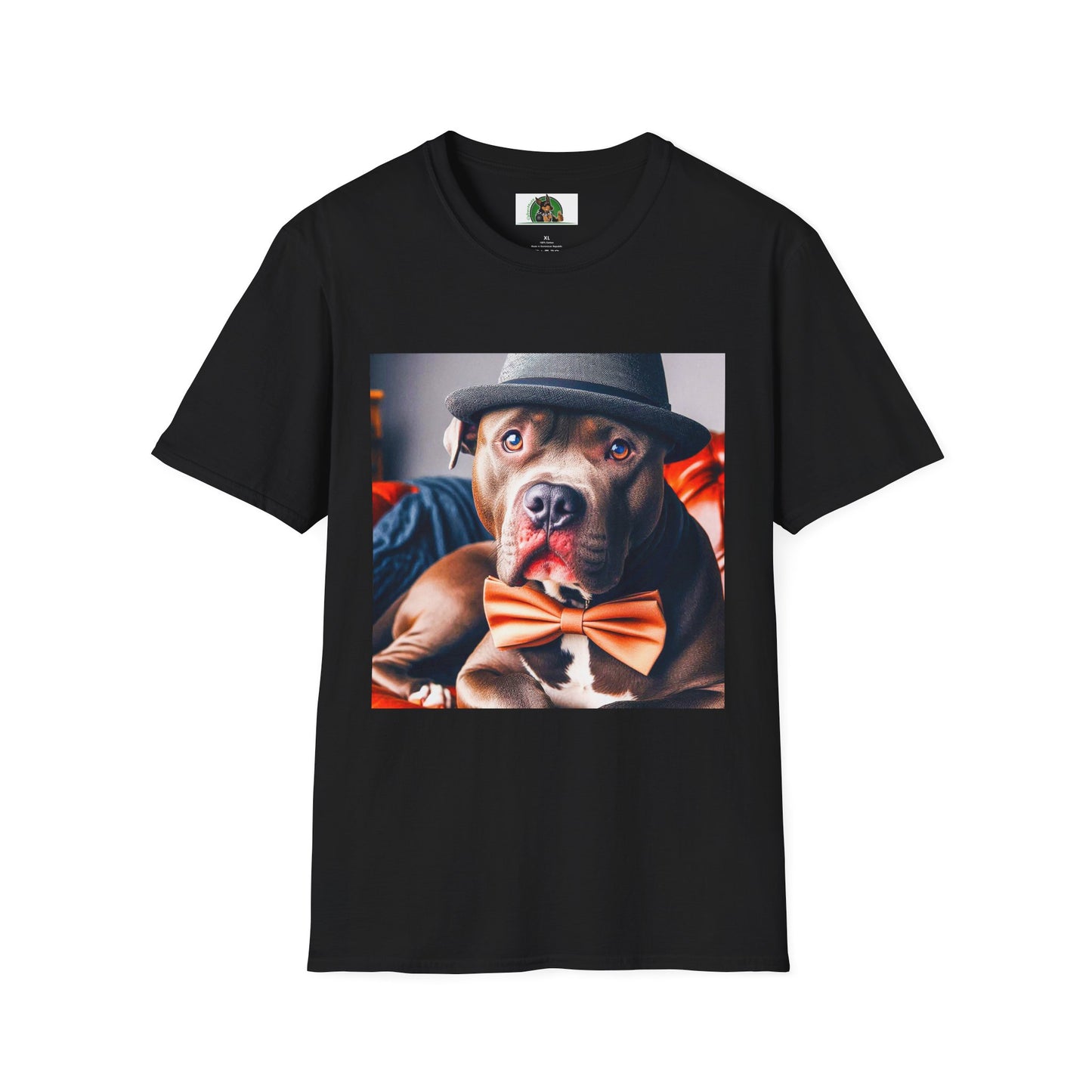 Pit Bull hat and bow tie shirt T-Shirt Printify XS Black