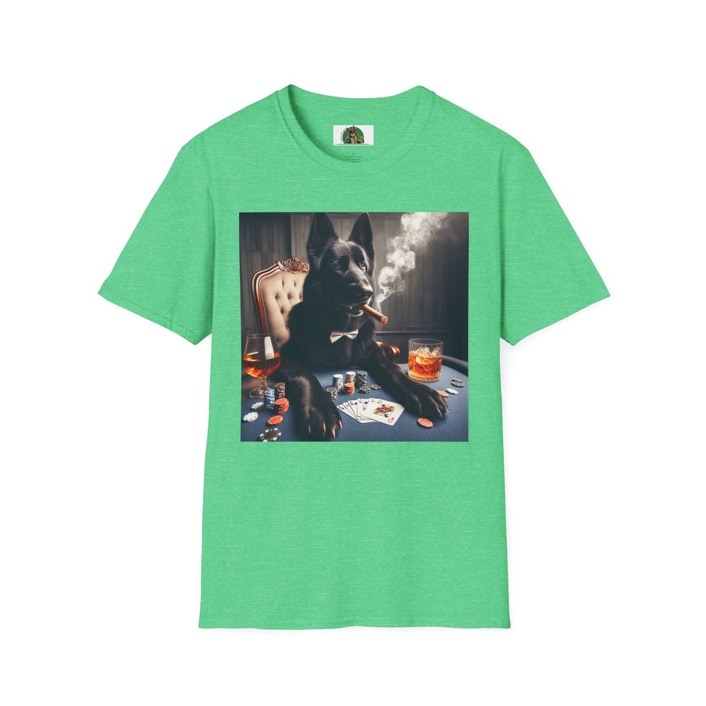 German Shepherd playing poker shirt T-Shirt Printify Heather Irish Green S