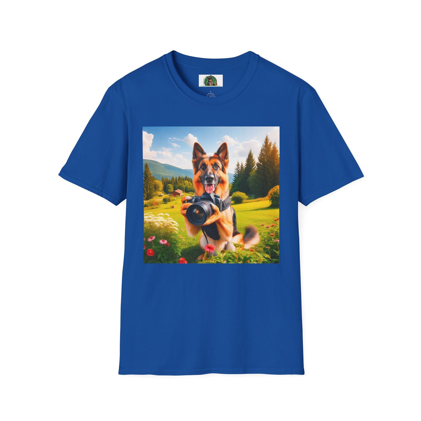 German Shepherd taking photos shirt T-Shirt Printify Royal S