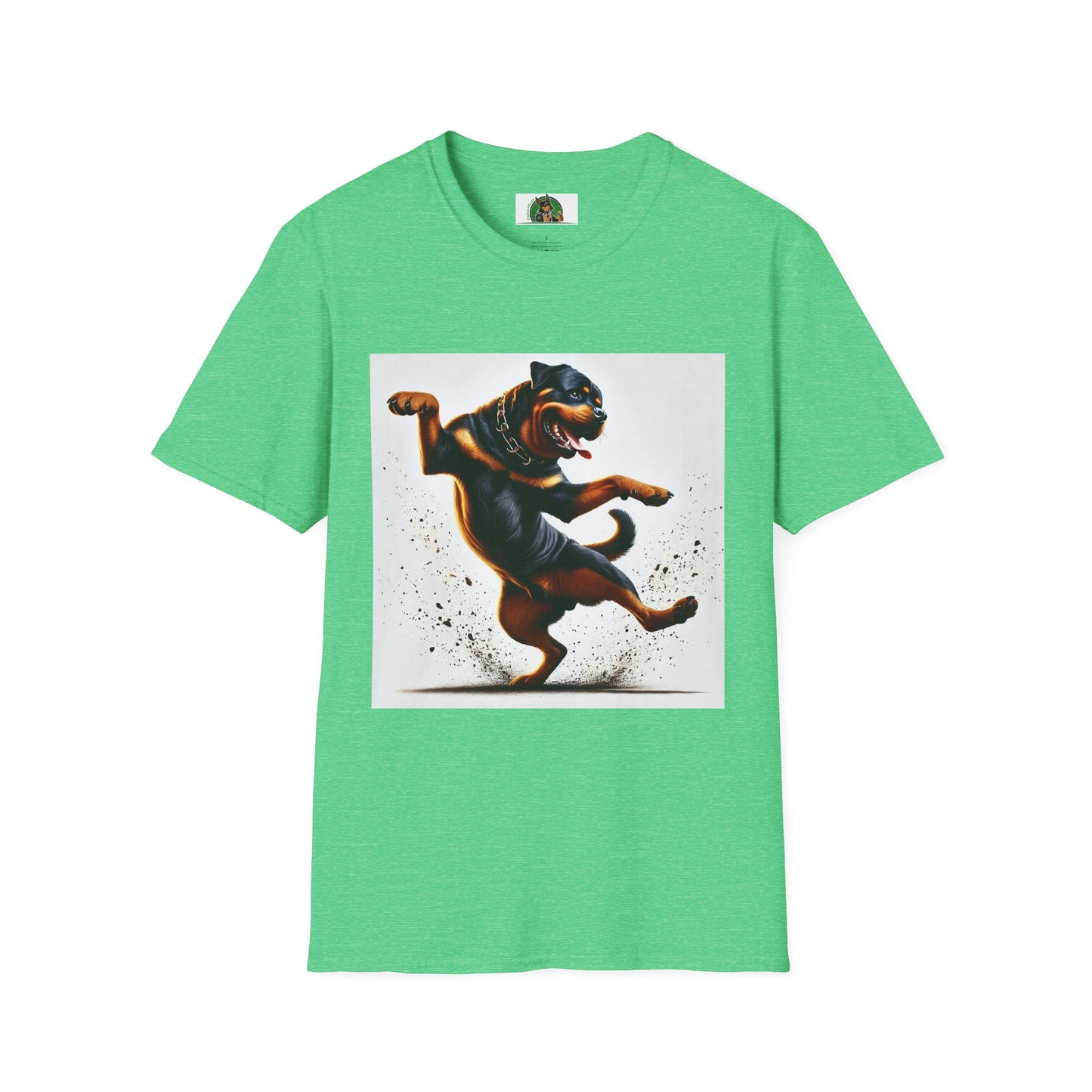 Dancing Rottweiler T-Shirt for Dog Lovers T-Shirt Printify S Heather Irish Green