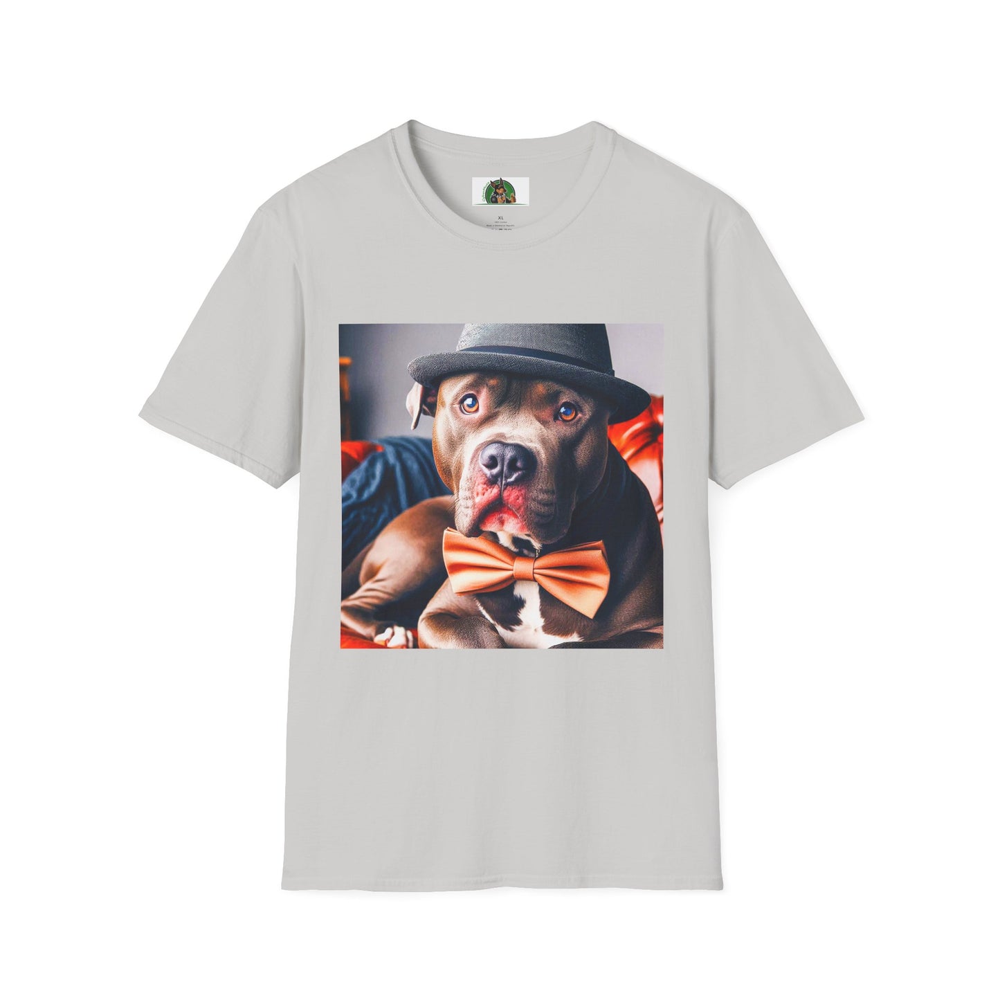 Pit Bull hat and bow tie shirt T-Shirt Printify S Ice Grey