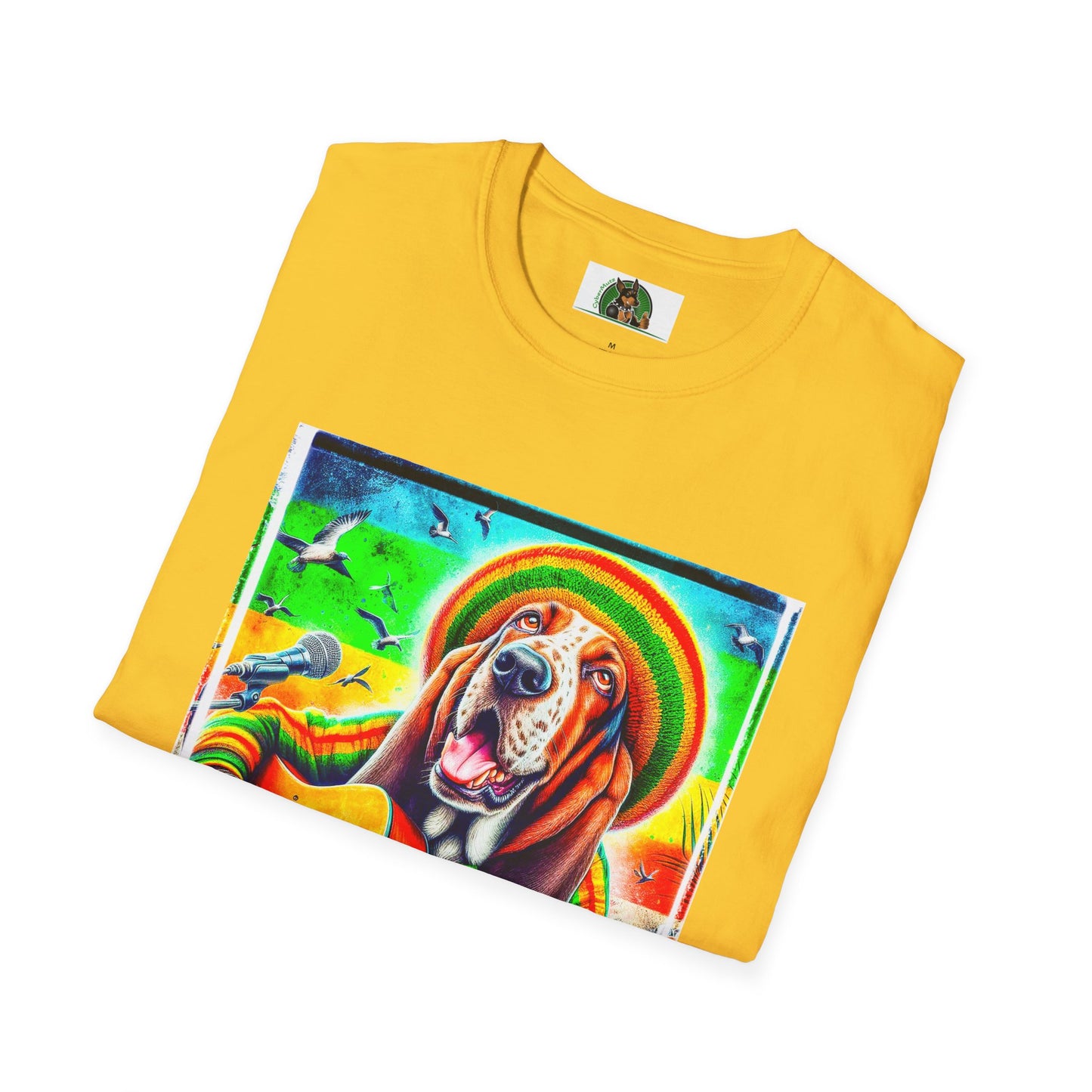 Basset Hound Rasta Dog Playing Guitar T-Shirt Printify   