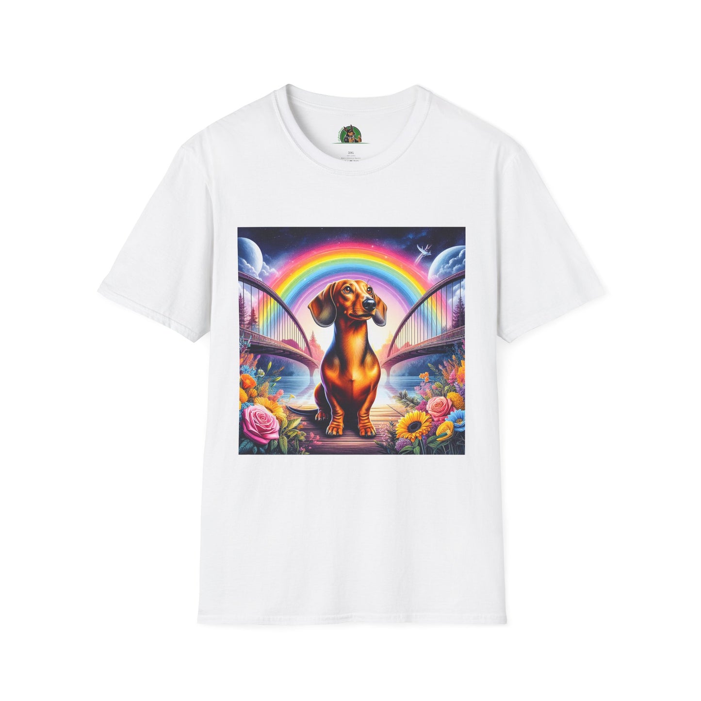 Dachshund colorful flowers t shirt T-Shirt Printify White S