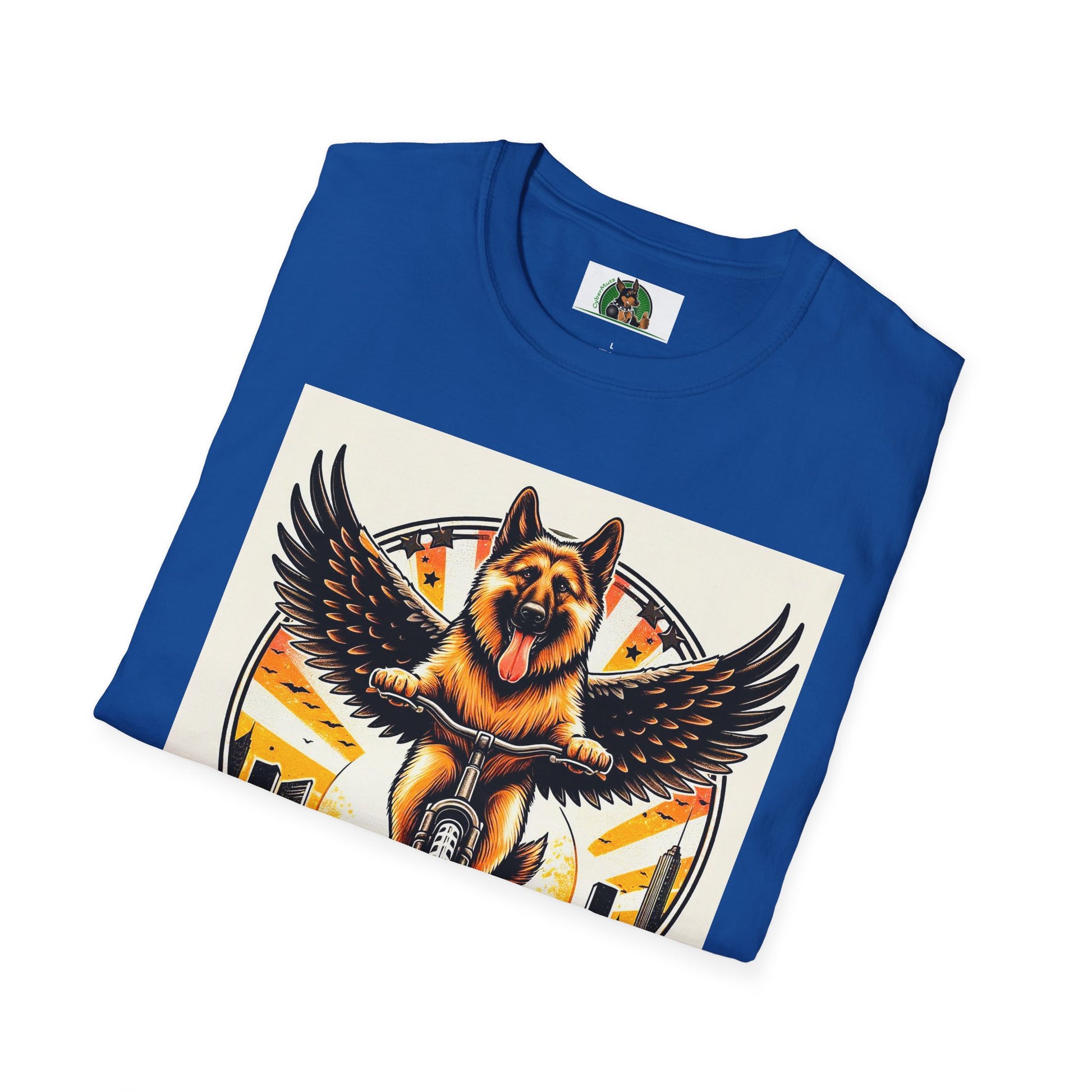 German Shepherd Angel bike riding T-Shirt Printify