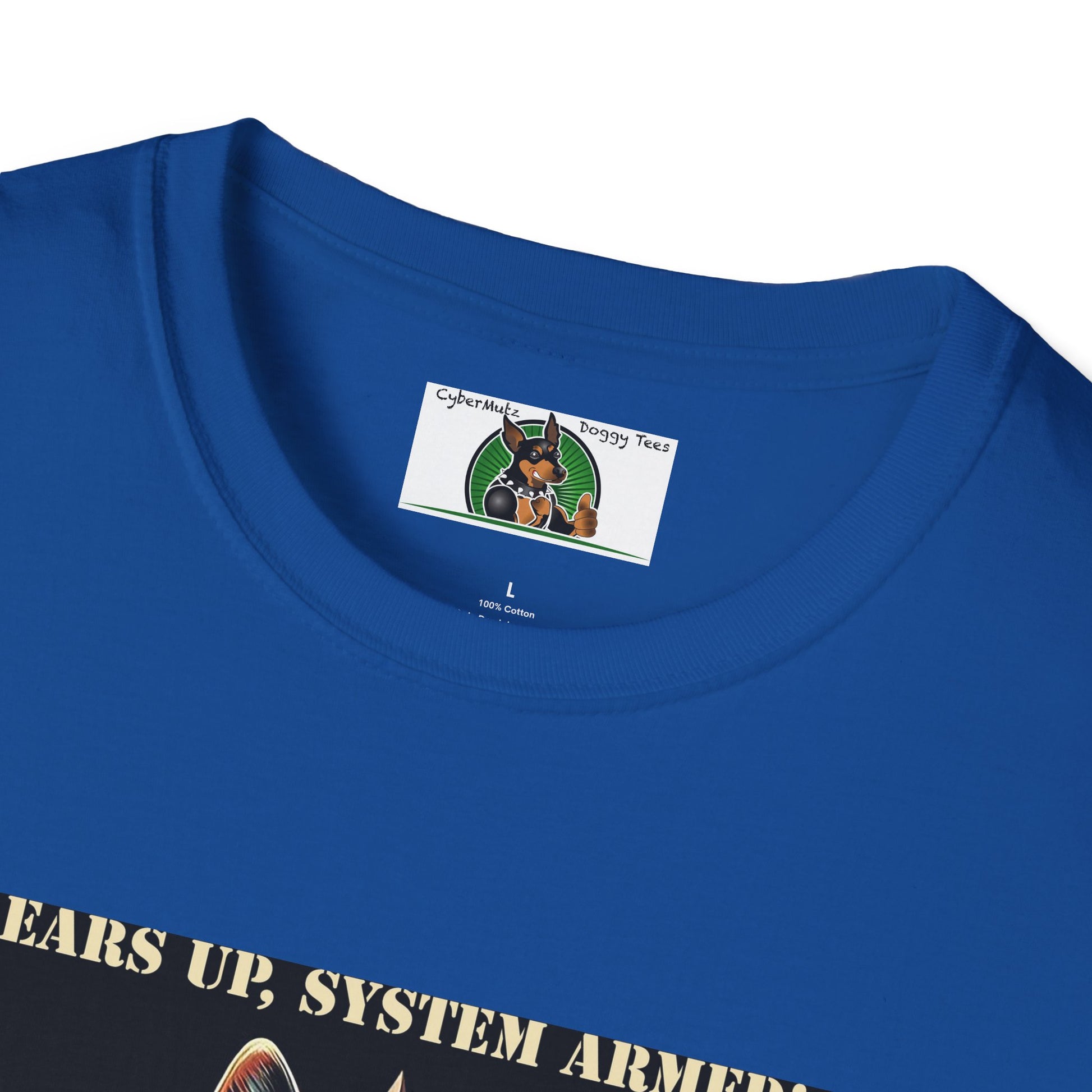 Mis·cel·la·ne·ous German Shepherd "Ears Up, System Armed" T-Shirt Printify   