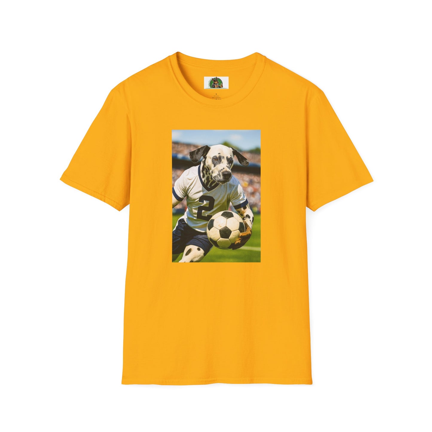 Sports Soccer Dalmatian Unisex T-Shirt T-Shirt Printify Gold S