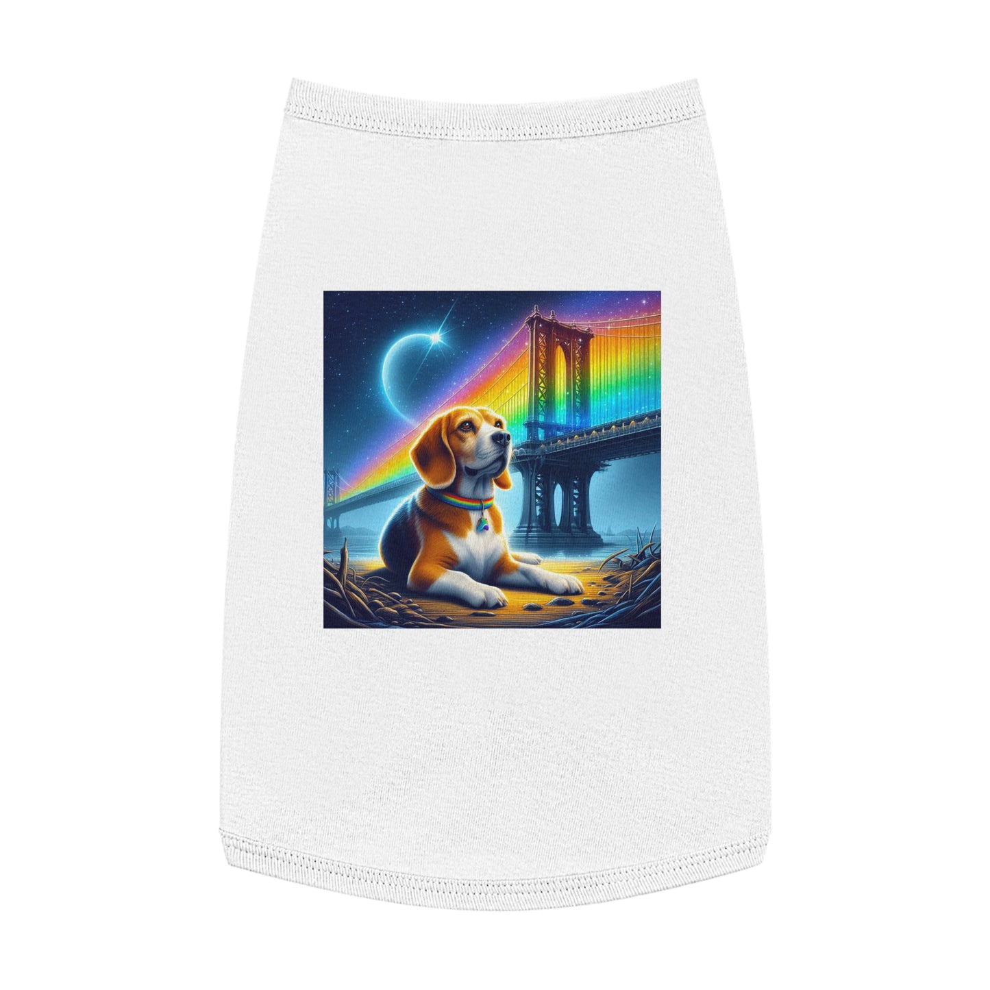 Pet Tank Top Beagle Under Rainbow Bridge Pets Printify L White 