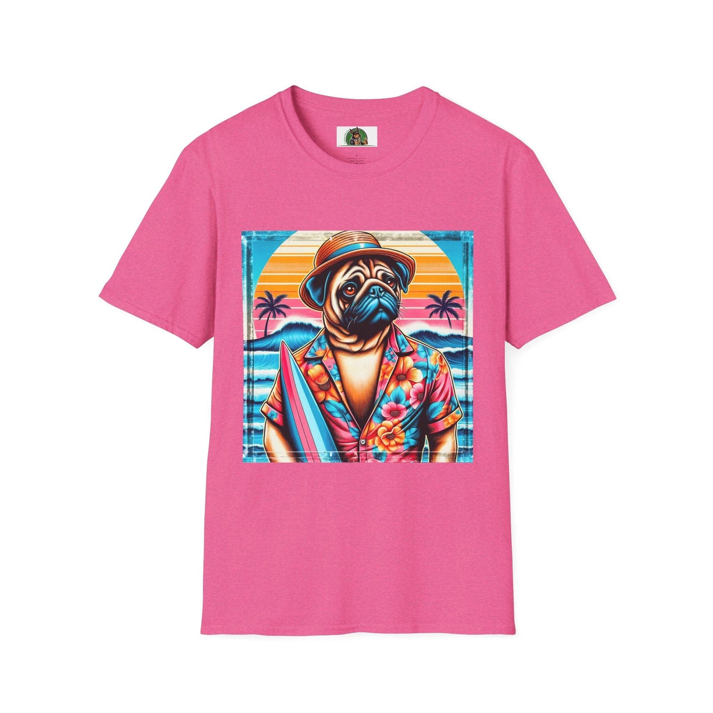 Surfer Pugs T-Shirt T-Shirt Printify S Heather Heliconia