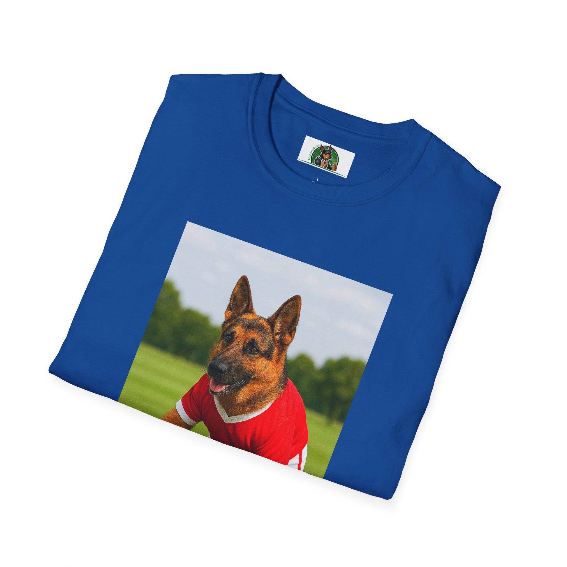 Sports German Shepherd Playing Football Unisex T-Shirt T-Shirt Printify
