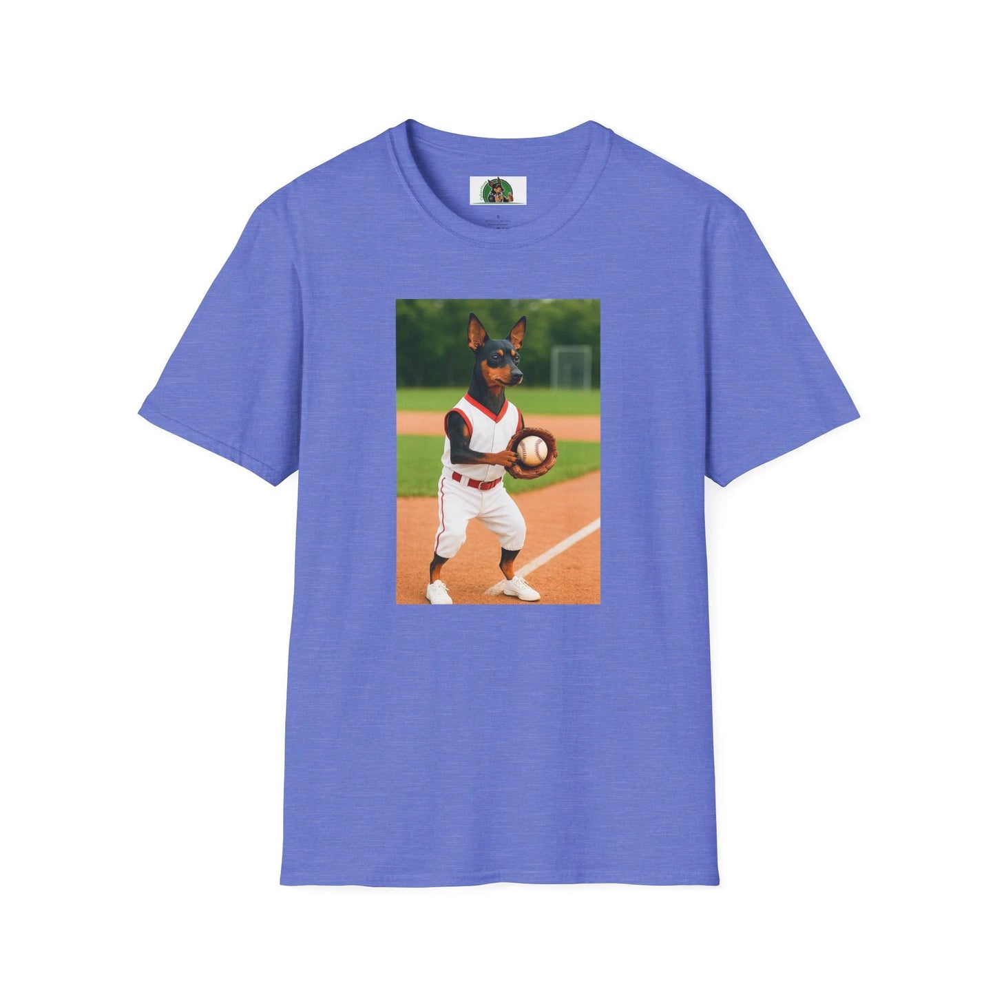 Min Pin Baseball Tee — Miniature Pinscher Dog Lover Sports T-Shirt T-Shirt Printify Heather Royal S