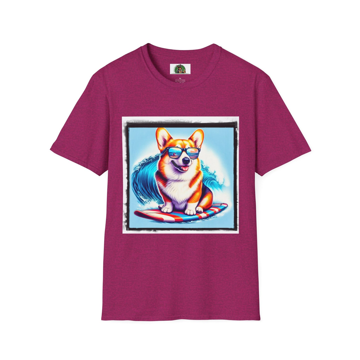 Pembroke Welsh Corgi surfing waves shirt T-Shirt Printify S Antique Heliconia
