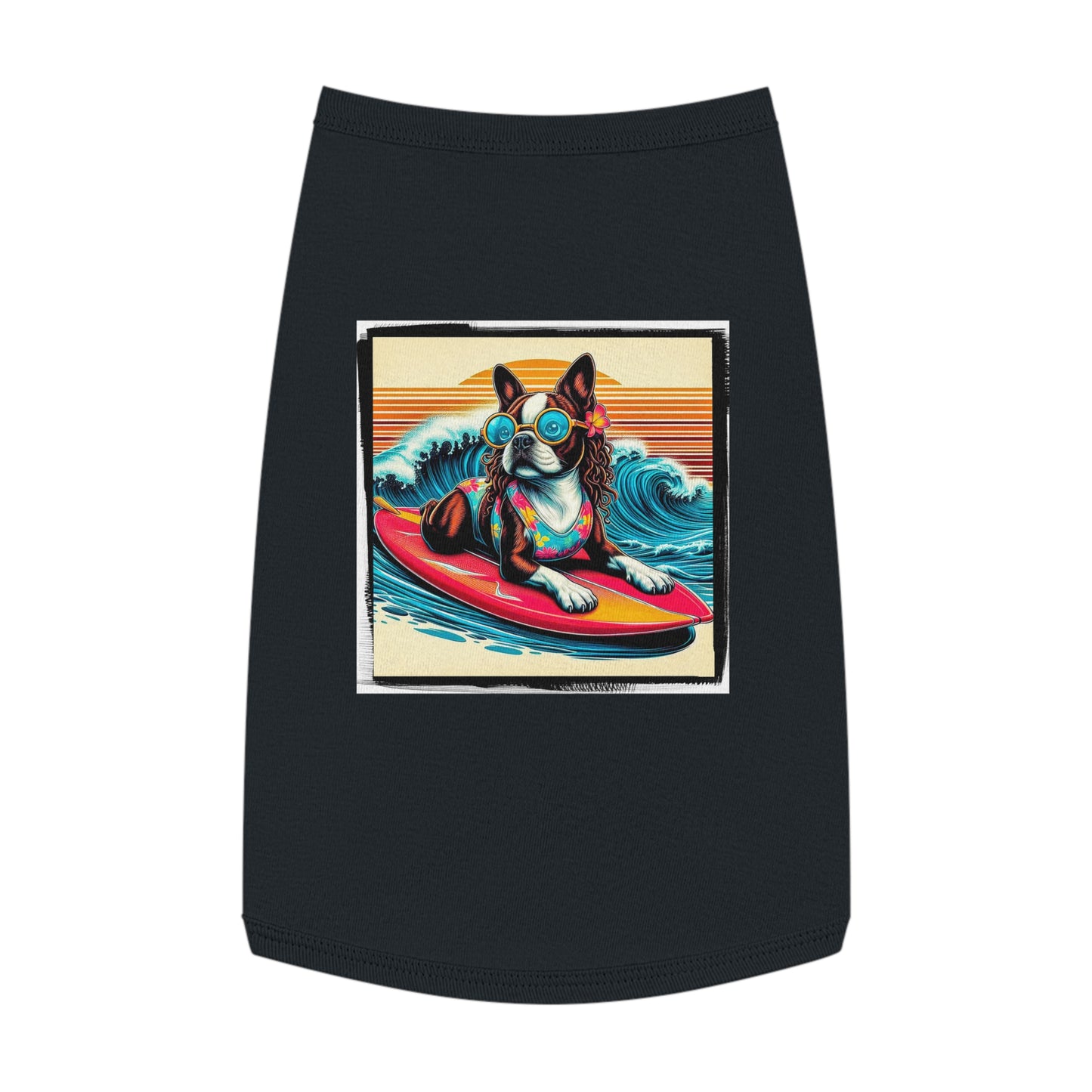 Pet Tank Top Boston Terrier Girl Dog On Surf Board Pets Printify L Black 