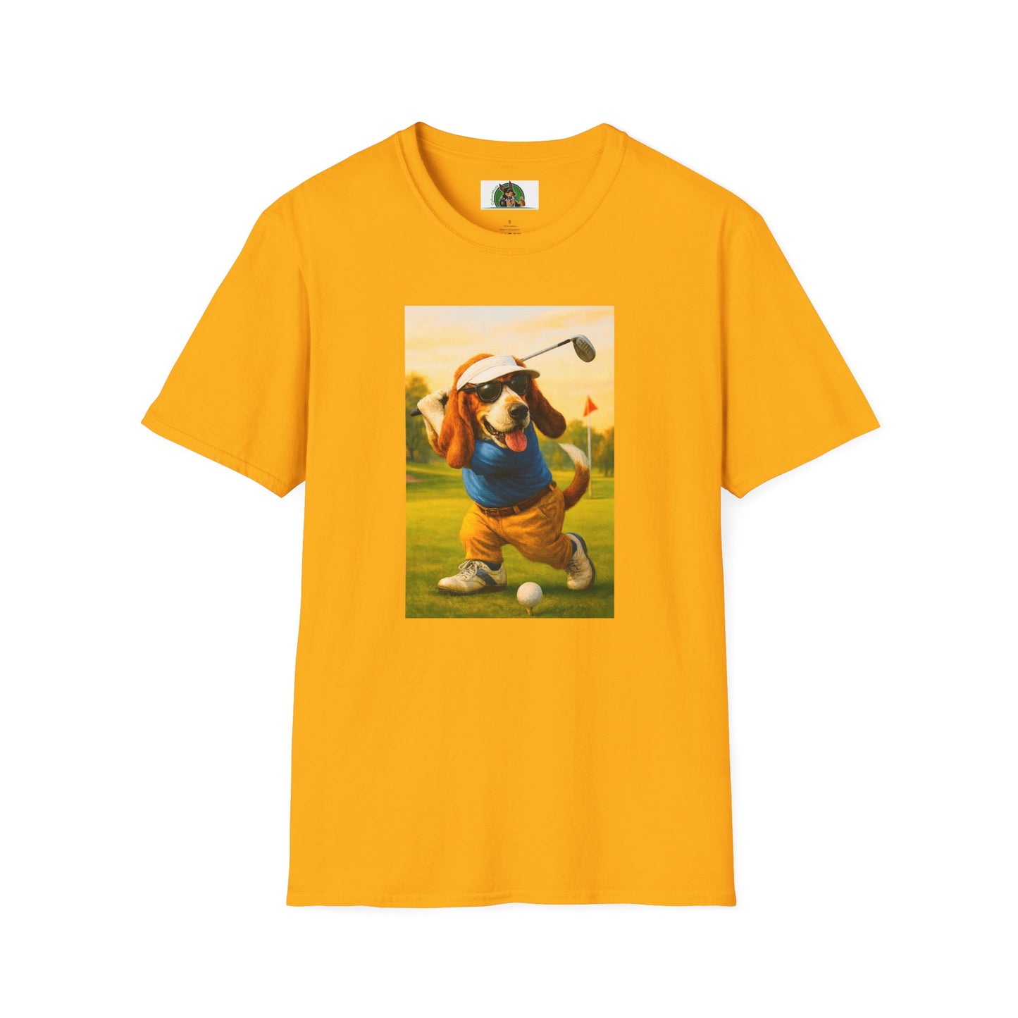 Sports Bassett Hound Dog Golf Unisex T-Shirt T-Shirt Printify Gold S