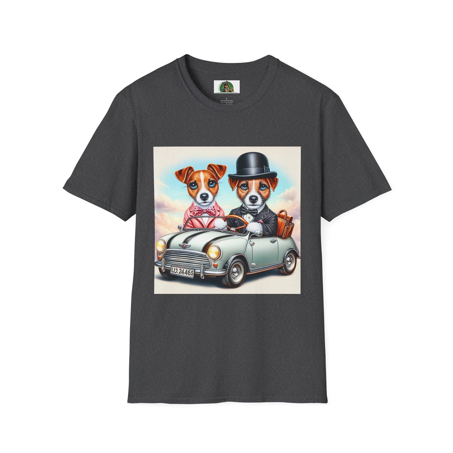 Wacky Jack Russell Top Hat Couple In Car T-Shirt Printify S Dark Heather 