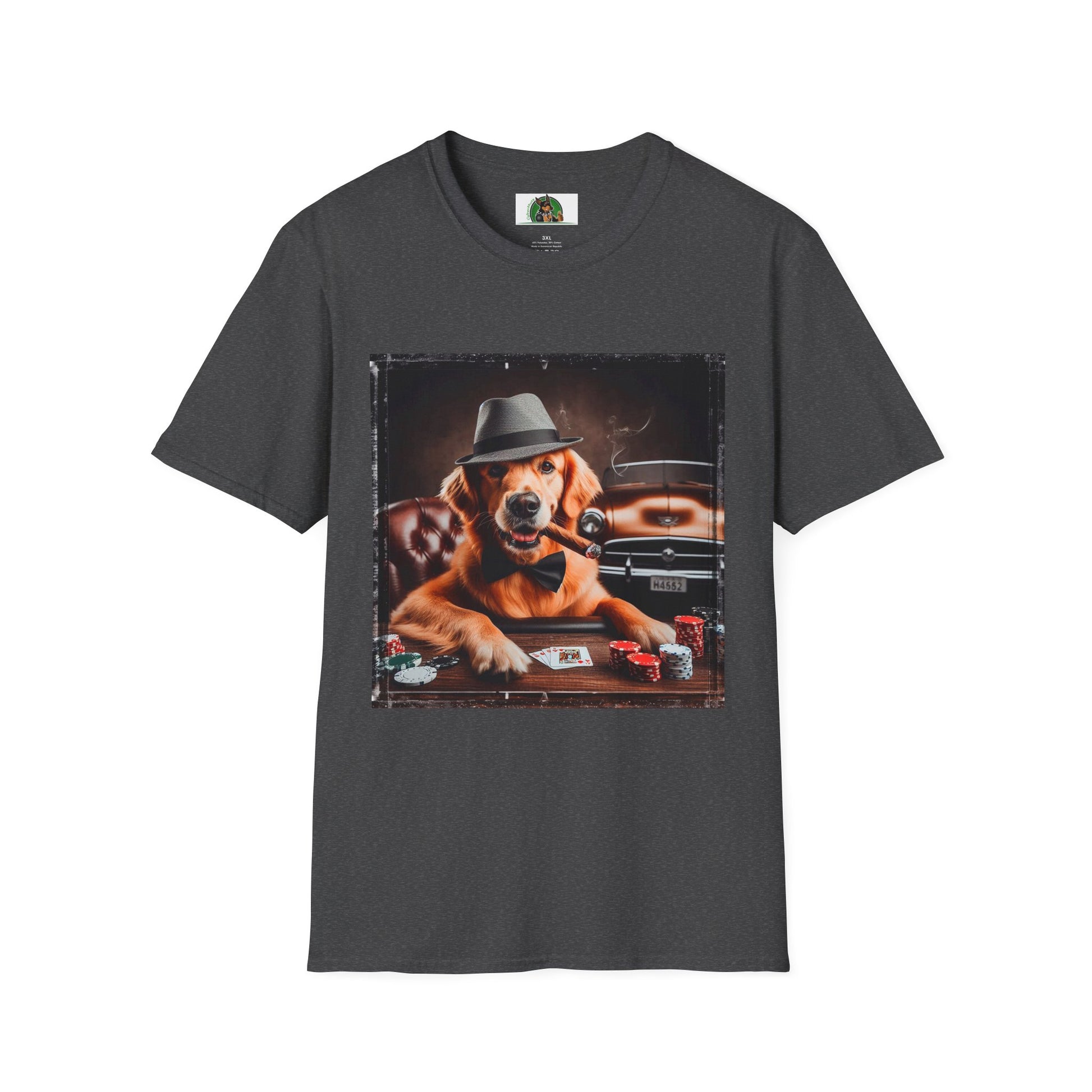 Golden Retriever playing poker shirt T-Shirt Printify XS Dark Heather