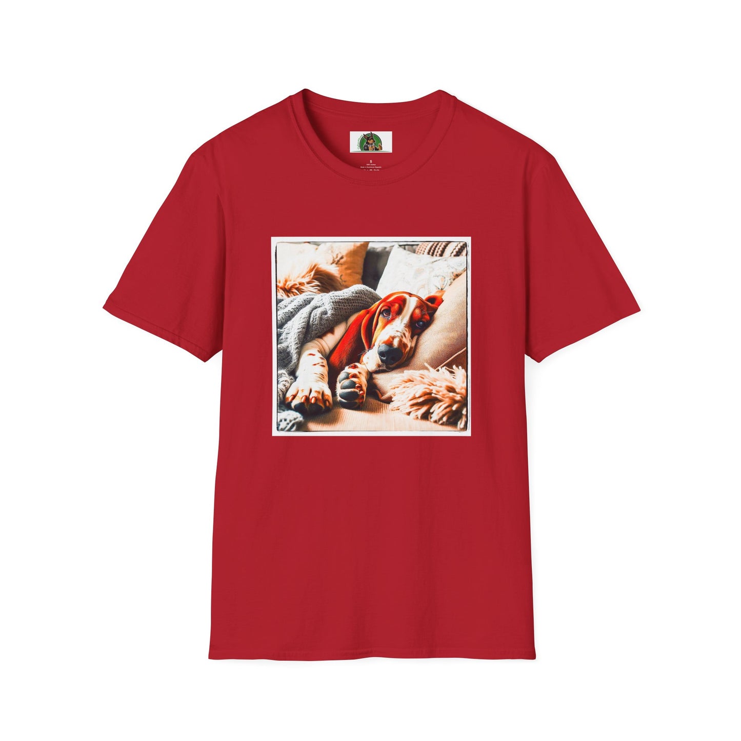 Basset Hound Snoozing On Couch T-Shirt Printify S Cherry Red