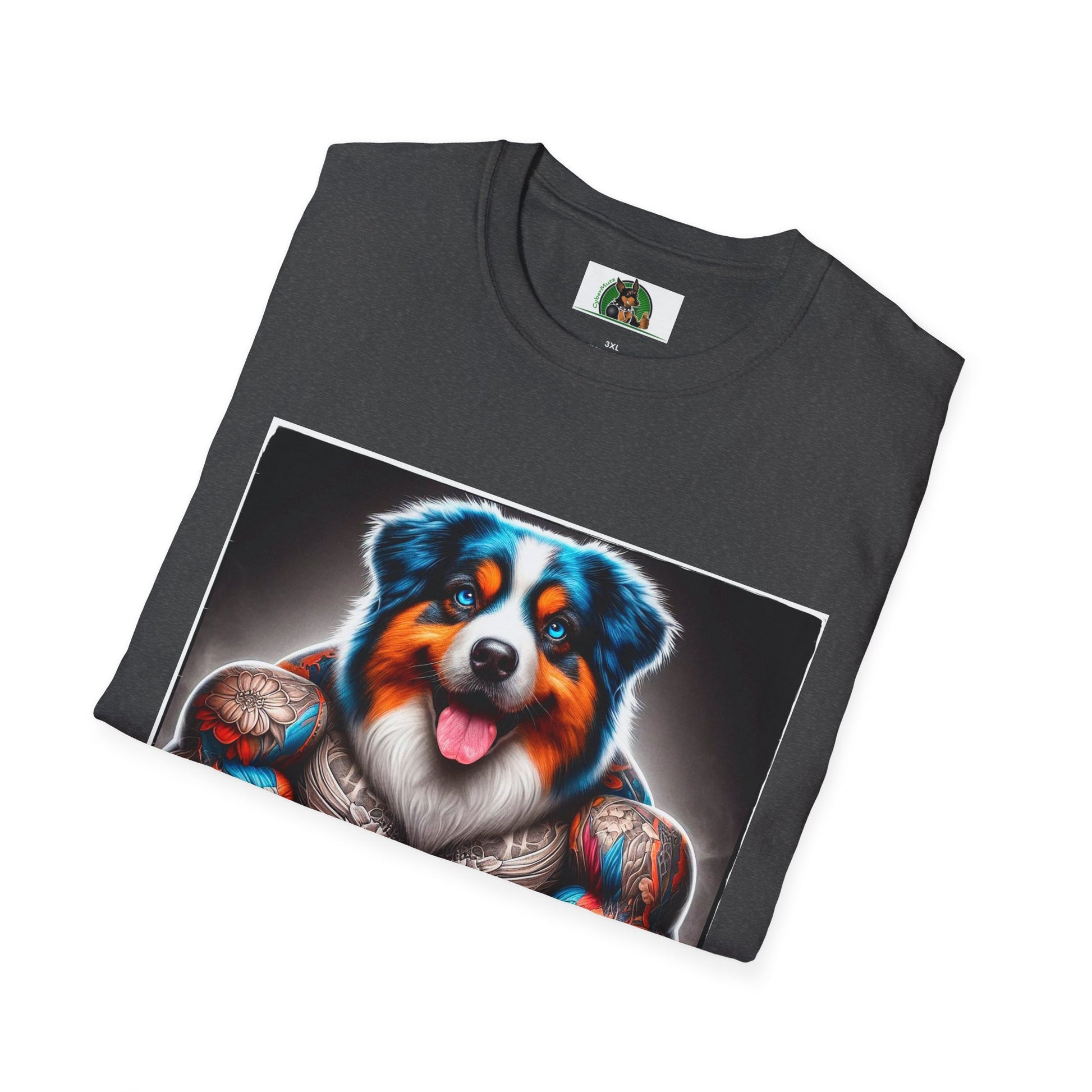 Australian Shepherd Bright Tattoo Buff Dog T-Shirt Printify   