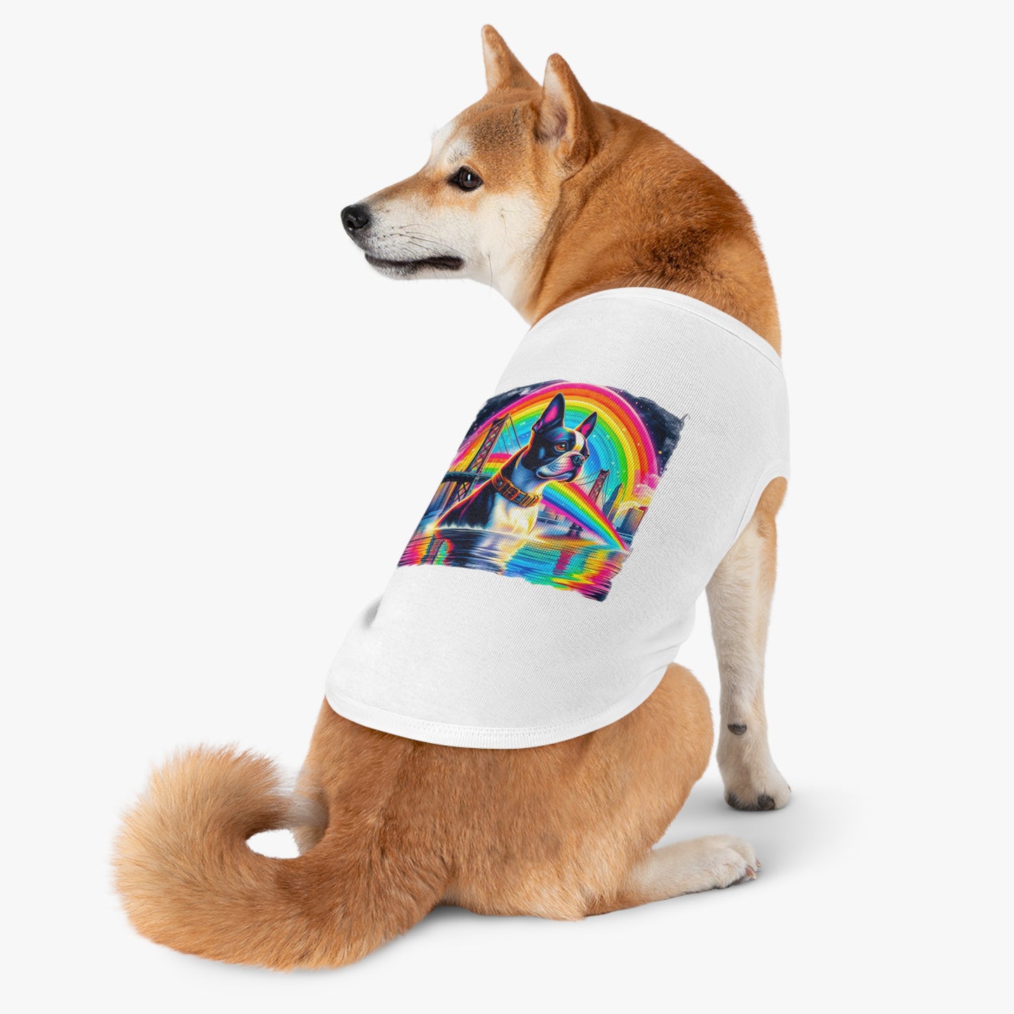 Pet Tank Top Boston Terrier Rainbow Bridge Dog In Water Pets Printify   