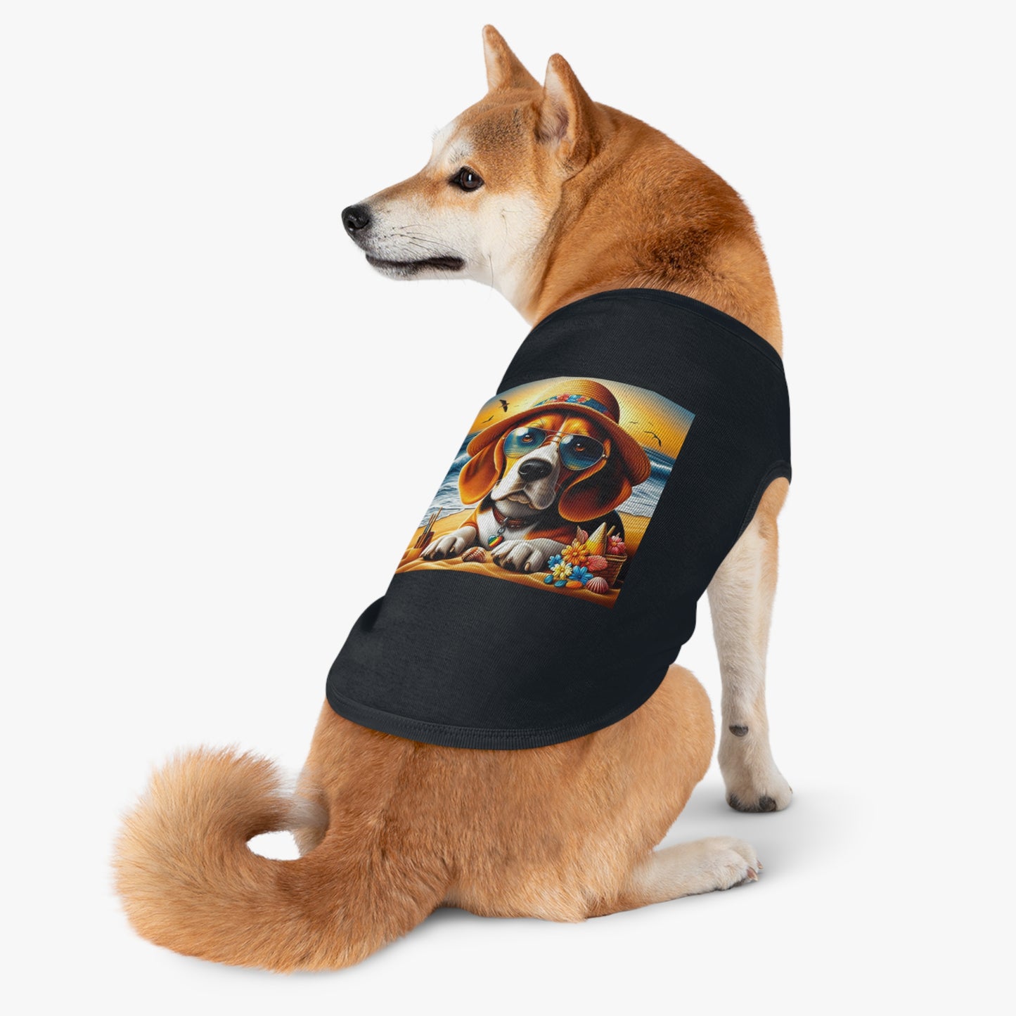 Pet Tank Top Beagle At Beach In Hat Pets Printify   