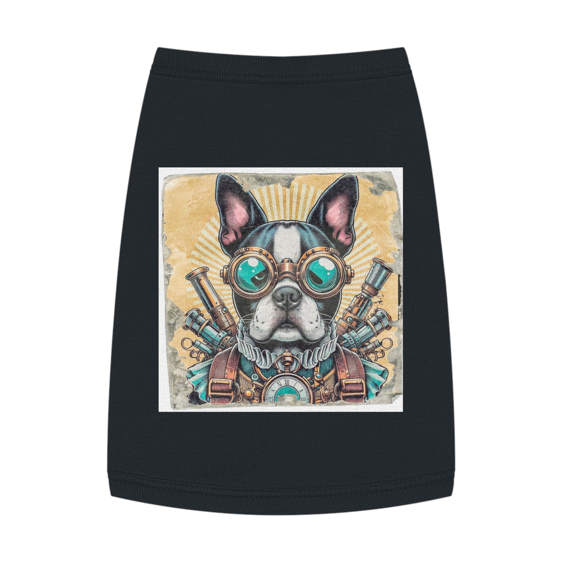 Pet Tank Top Boston Terrier In Steampunk Clothes Pets Printify M Black 