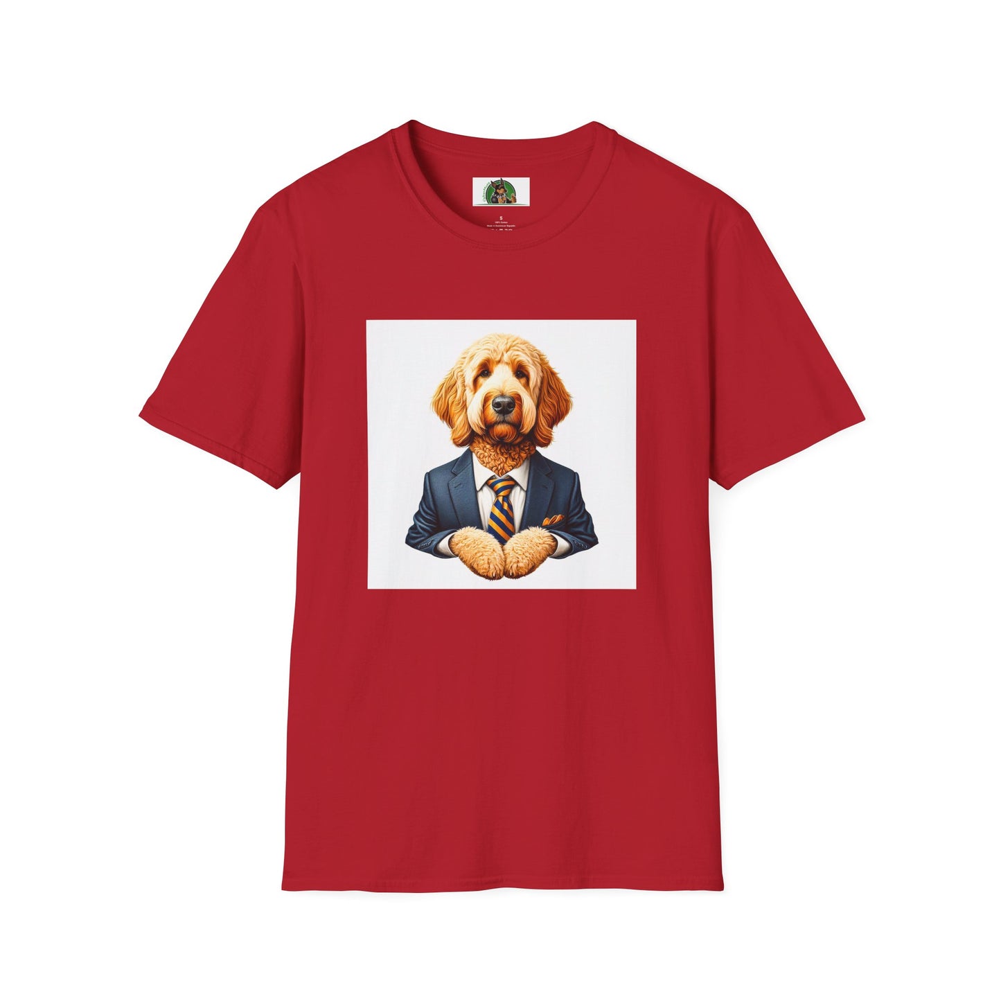 Golden Doodle sitting businessman T-Shirt Printify S Cherry Red