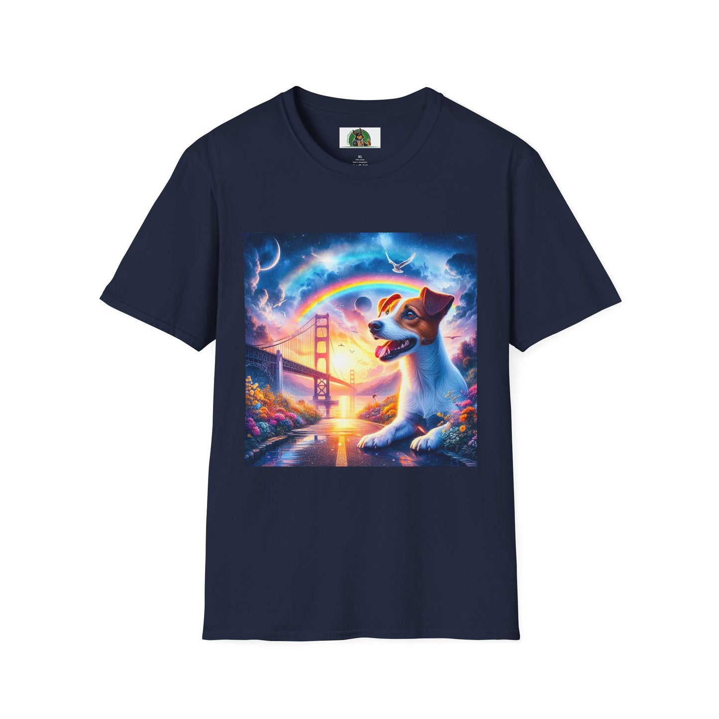 Jack Russell Moon And Dove Rainbow Bridge T-Shirt Printify S Navy