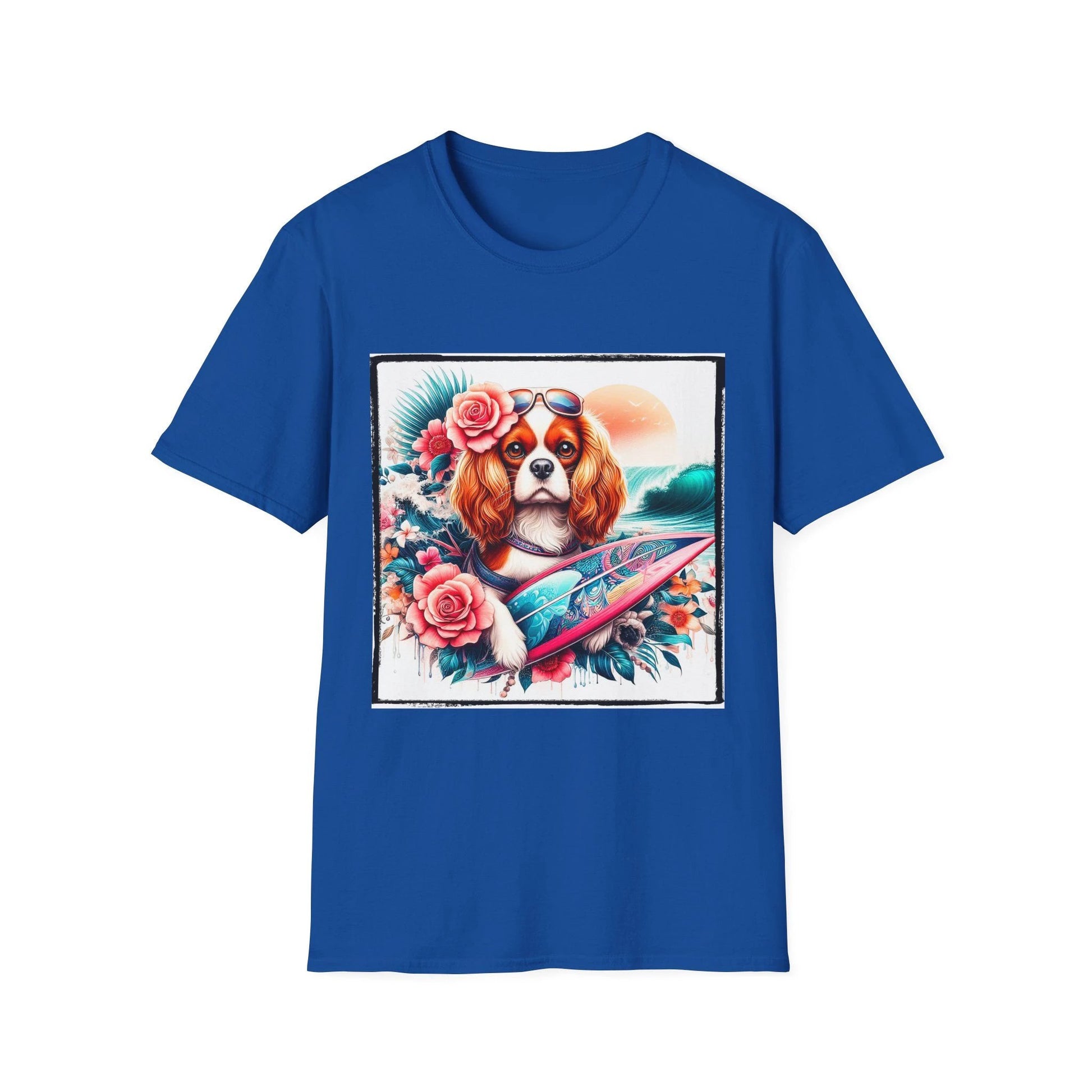 Cavalier King Charles Spaniel Surfer Girl T Shirt For Dog Lovers Cavalier Fans Beach Tee T-Shirt Printify S Royal